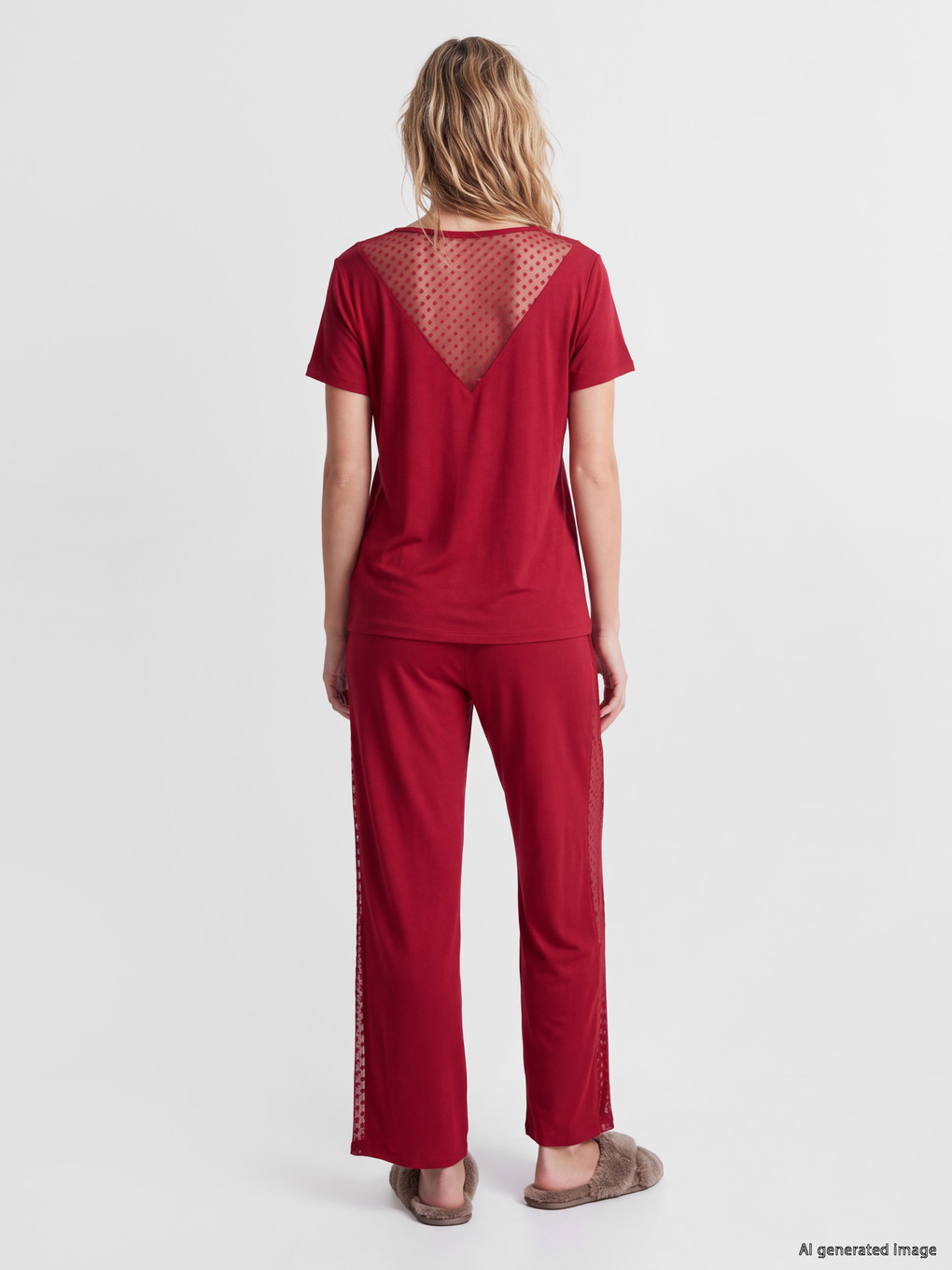 V Neck Polka Dot Women's Pyjamas Set-3