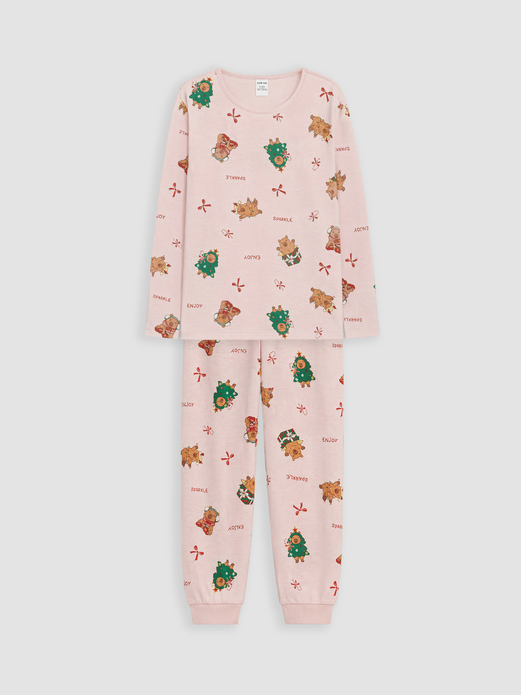 Crew Neck Printed Girls' Pyjamas Set