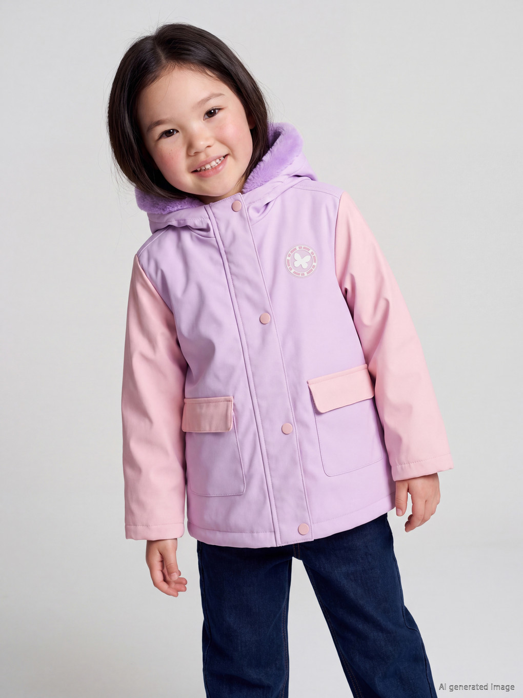 Hood Inside Furred Girls' Coat-1