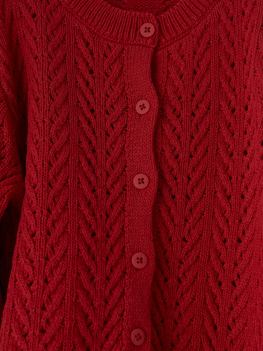 Kırmızı Ajurlu Bisiklet Yaka Kız Çocuk Triko Hırka-2