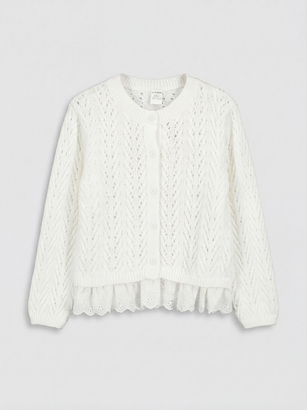 Ekru Bisiklet Yaka Kız Çocuk Triko Hırka