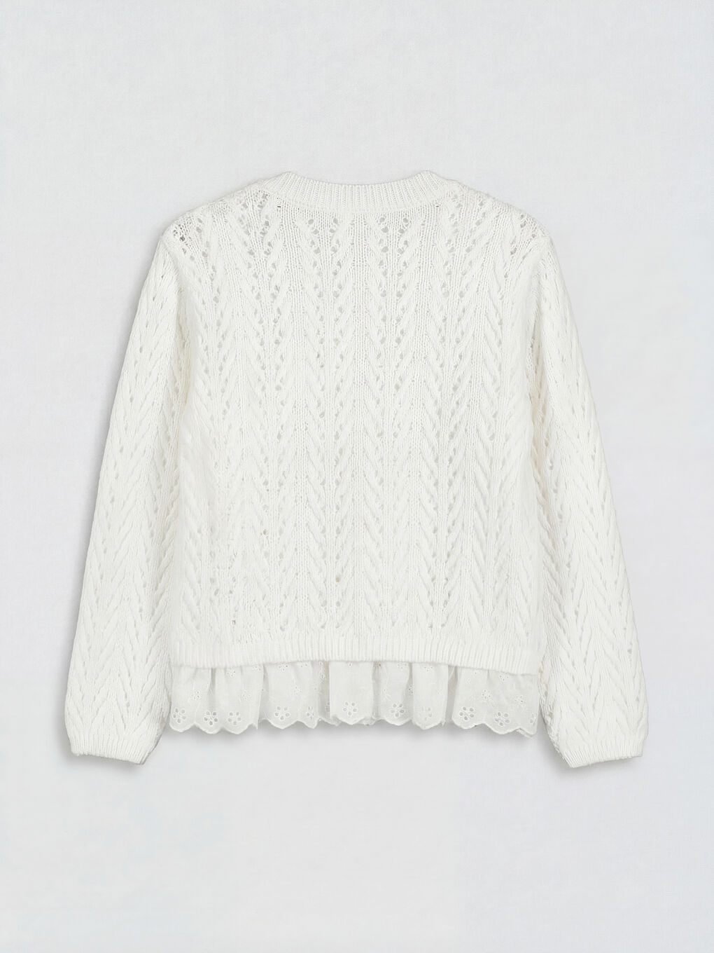 Ekru Bisiklet Yaka Kız Çocuk Triko Hırka-1