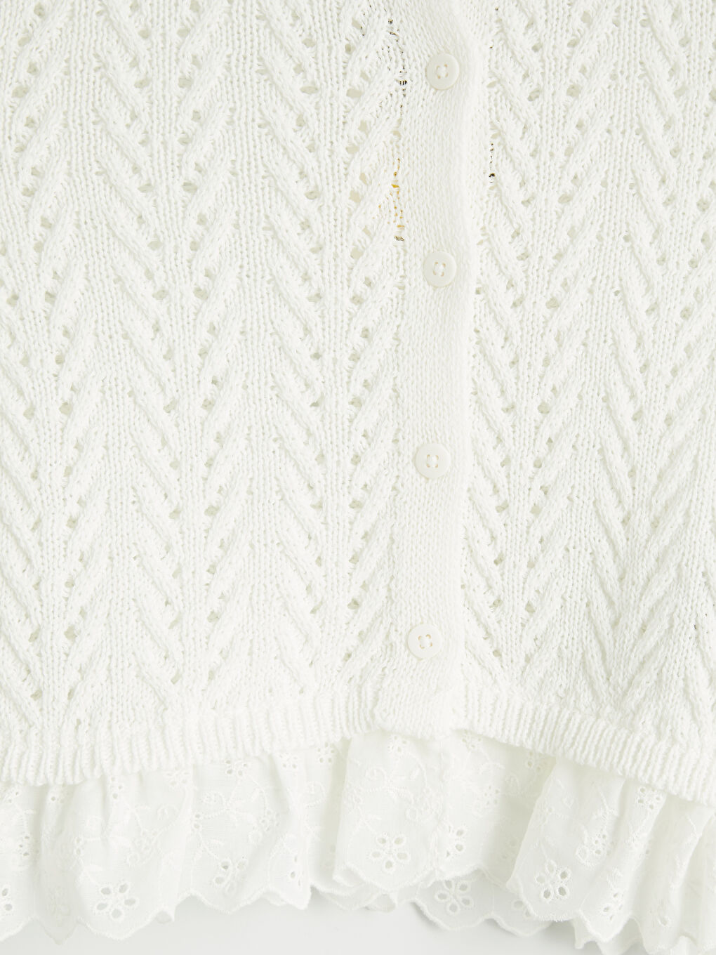 Ekru Bisiklet Yaka Kız Çocuk Triko Hırka-2