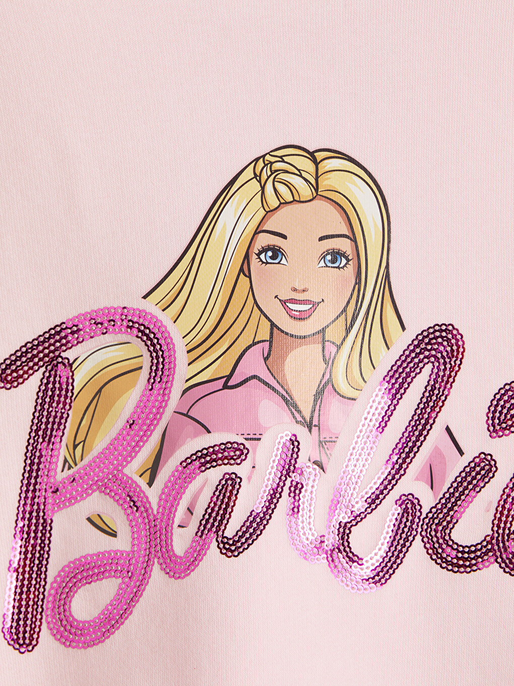 Pembe Barbie Baskılı Kız Çocuk Kalın Sweatshirt-1