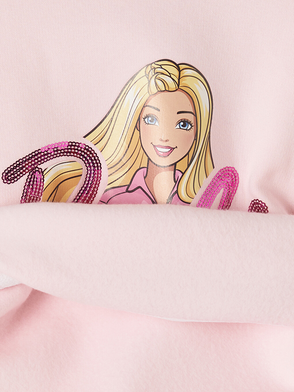 Pembe Barbie Baskılı Kız Çocuk Kalın Sweatshirt-3