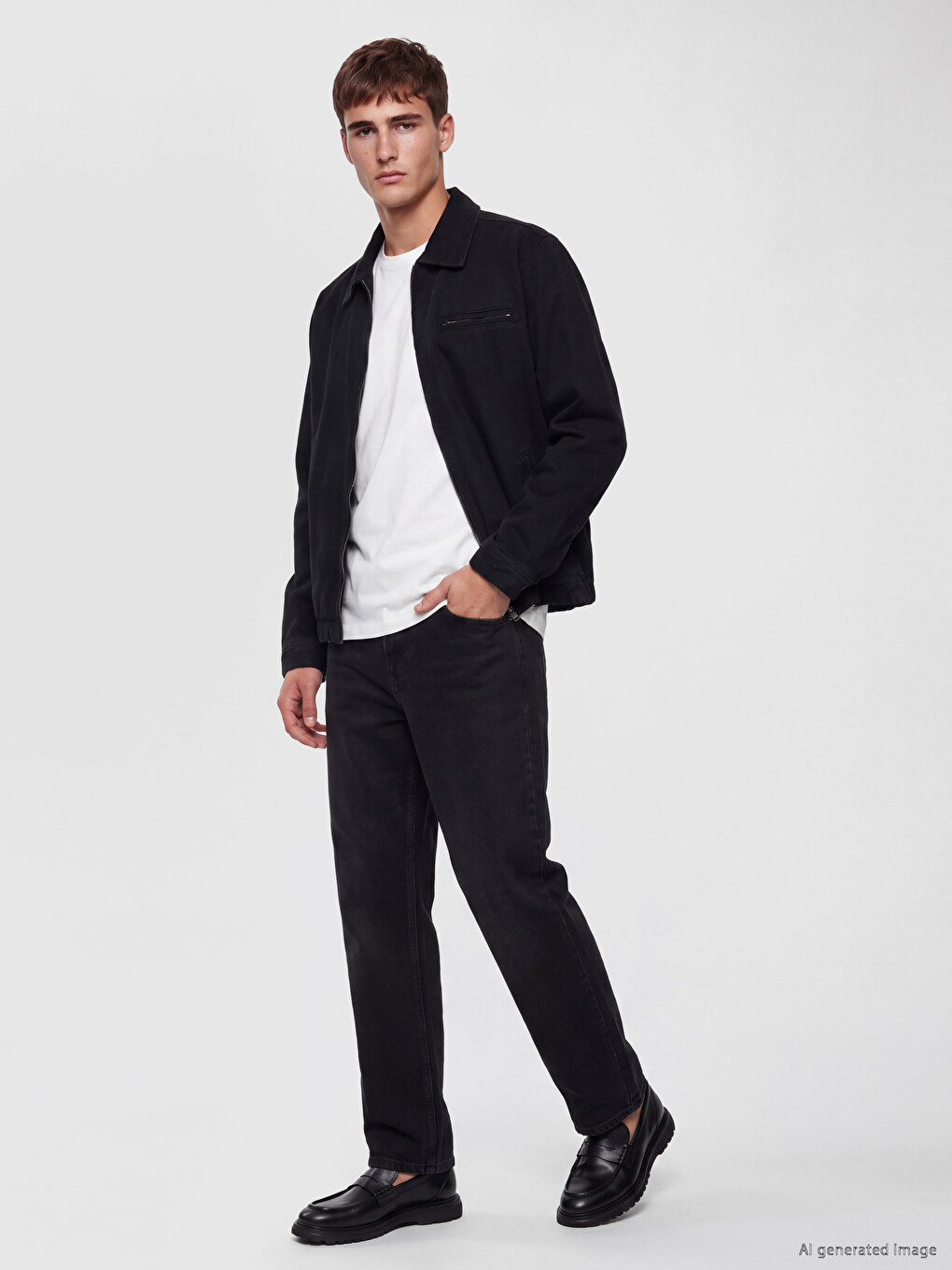 Siyah Loose Fit Erkek Jean Jean Ceket-1