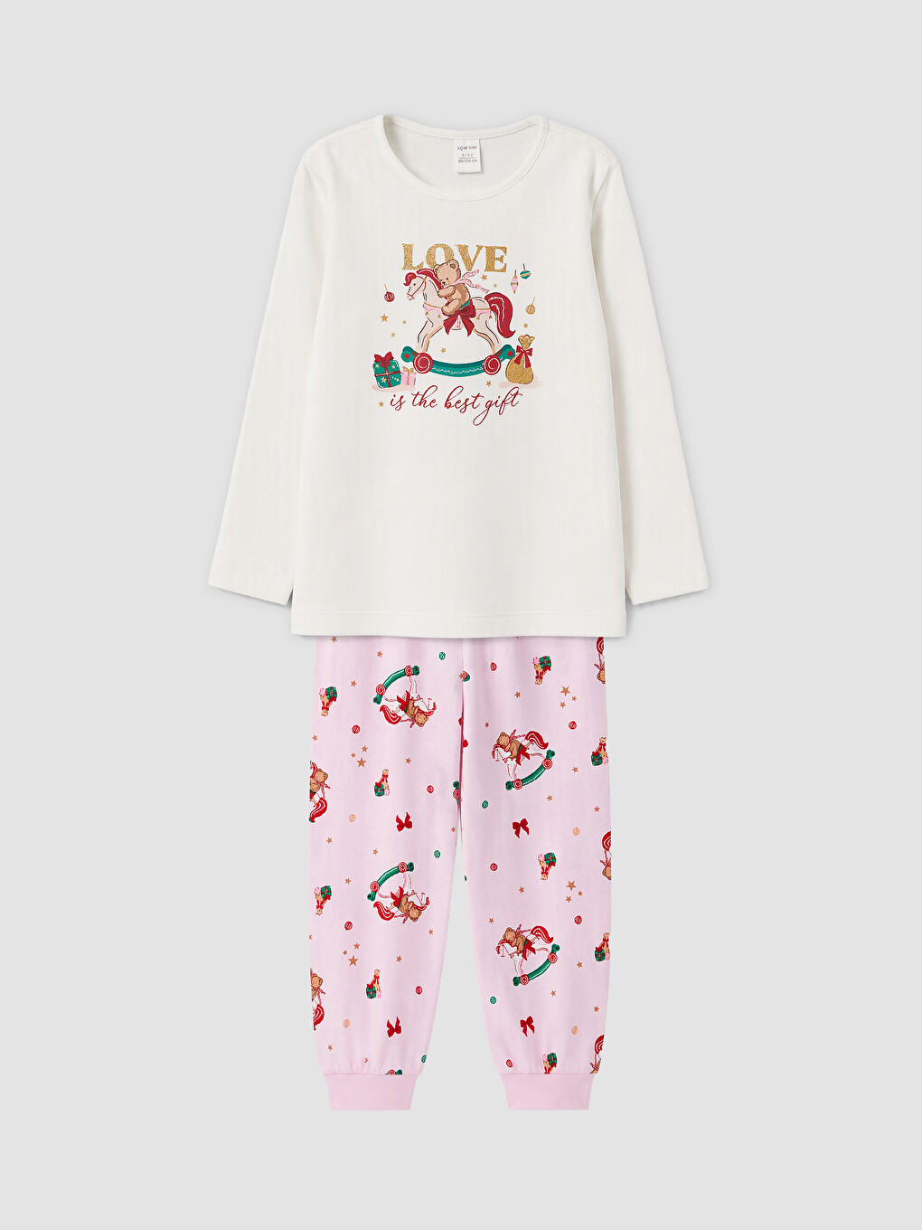 Ekru Yılbaşı Temalı Kız Çocuk Pijama Takım