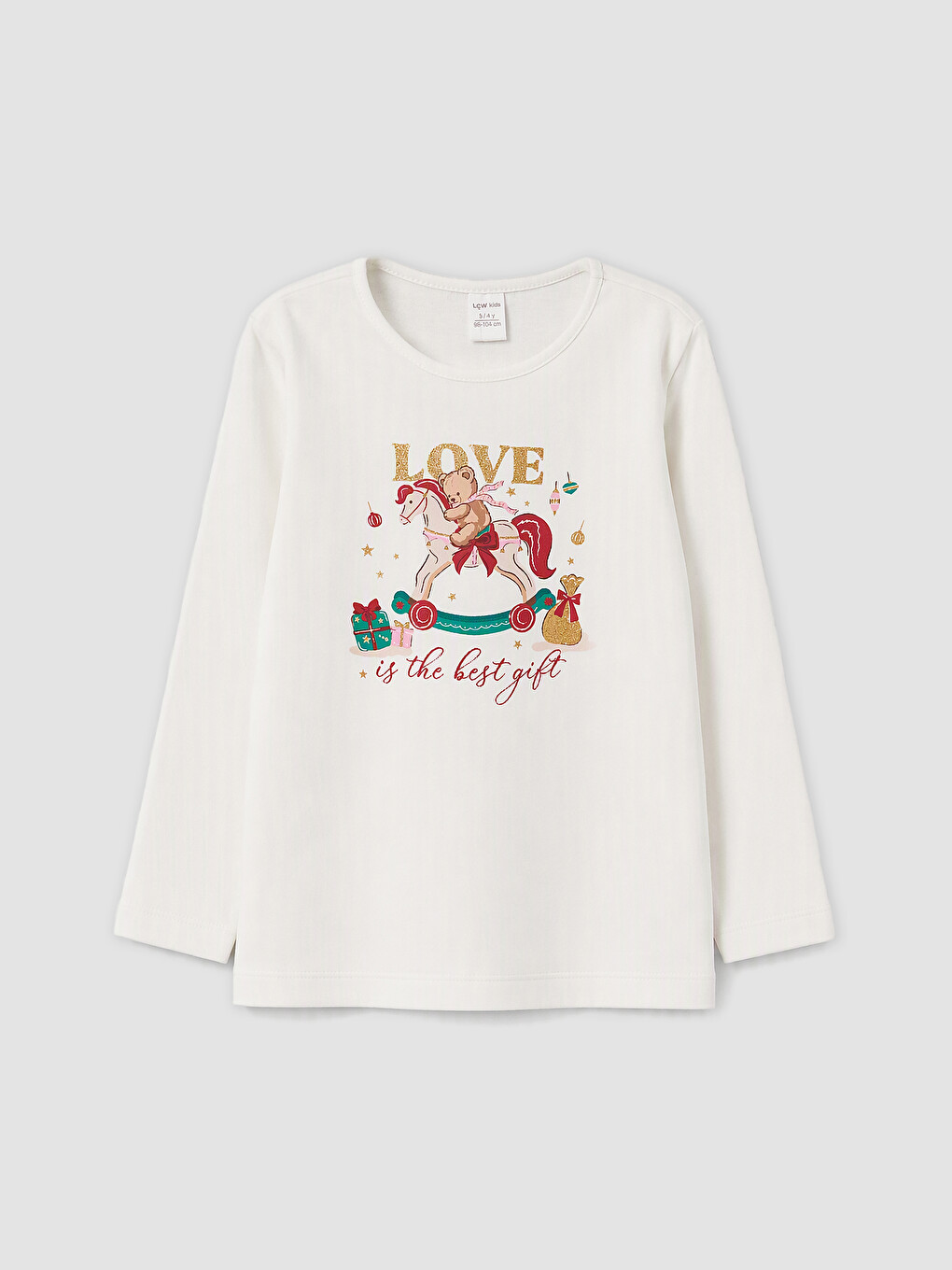 Ekru Yılbaşı Temalı Kız Çocuk Pijama Takım-1