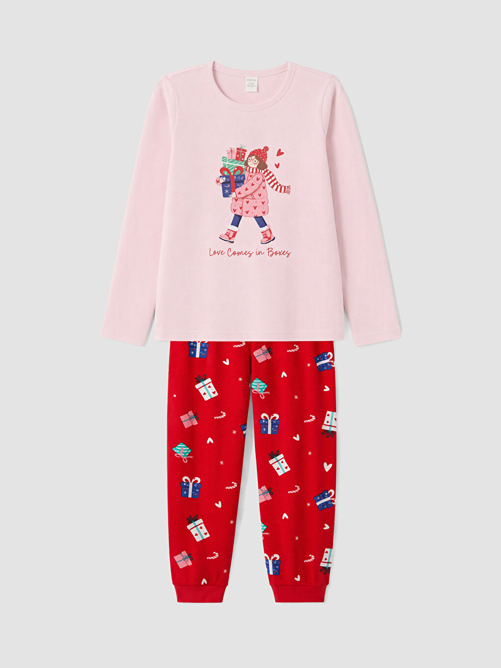 Pembe Yılbaşı Temalı Kız Çocuk Pijama Takım