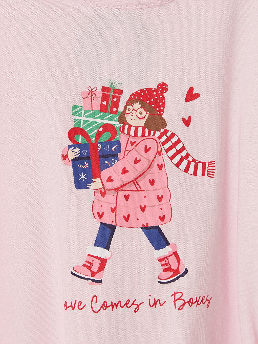 Pembe Yılbaşı Temalı Kız Çocuk Pijama Takım-2