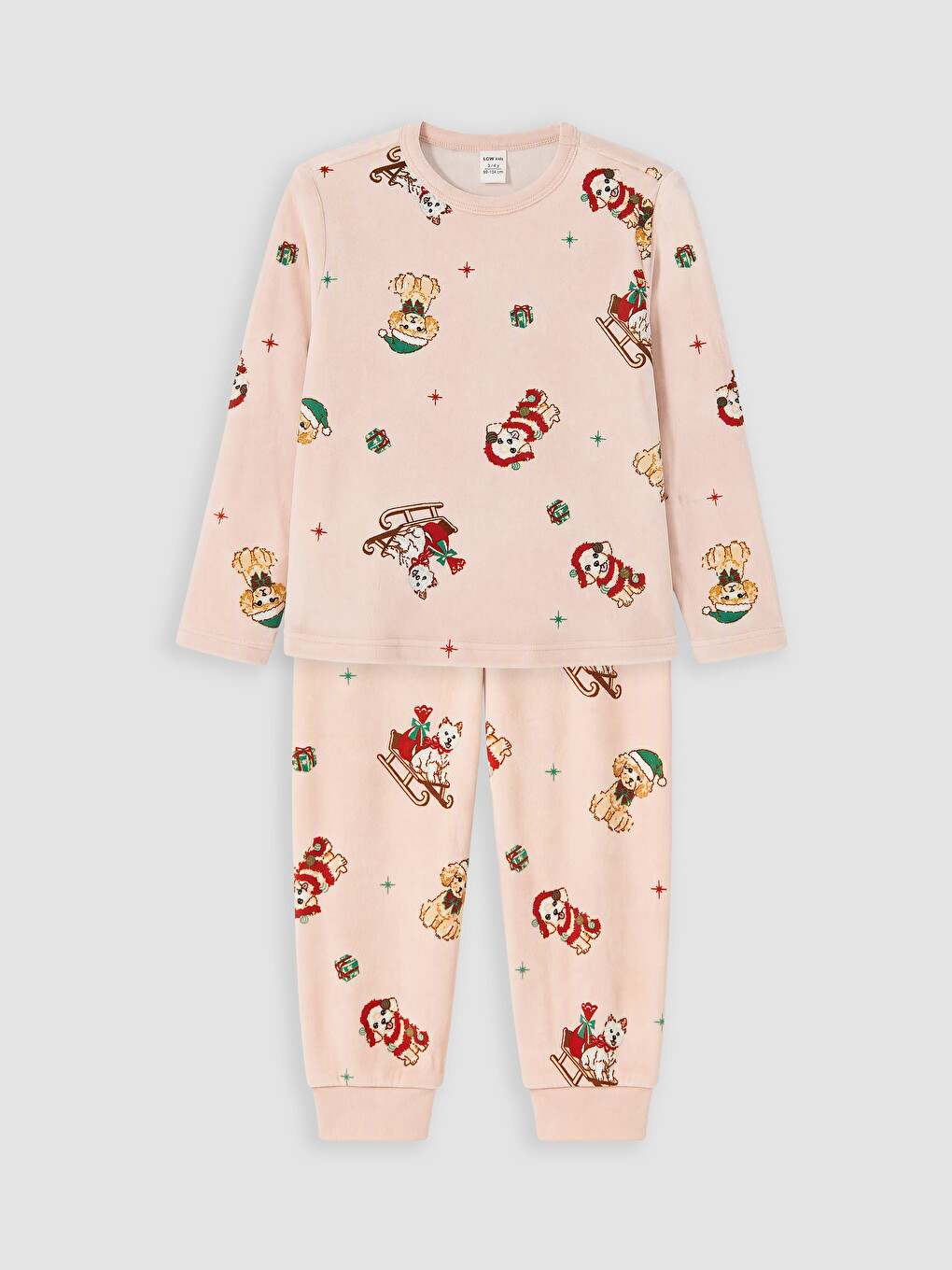 Pembe Yılbaşı Temalı Kız Çocuk Pijama Takımı
