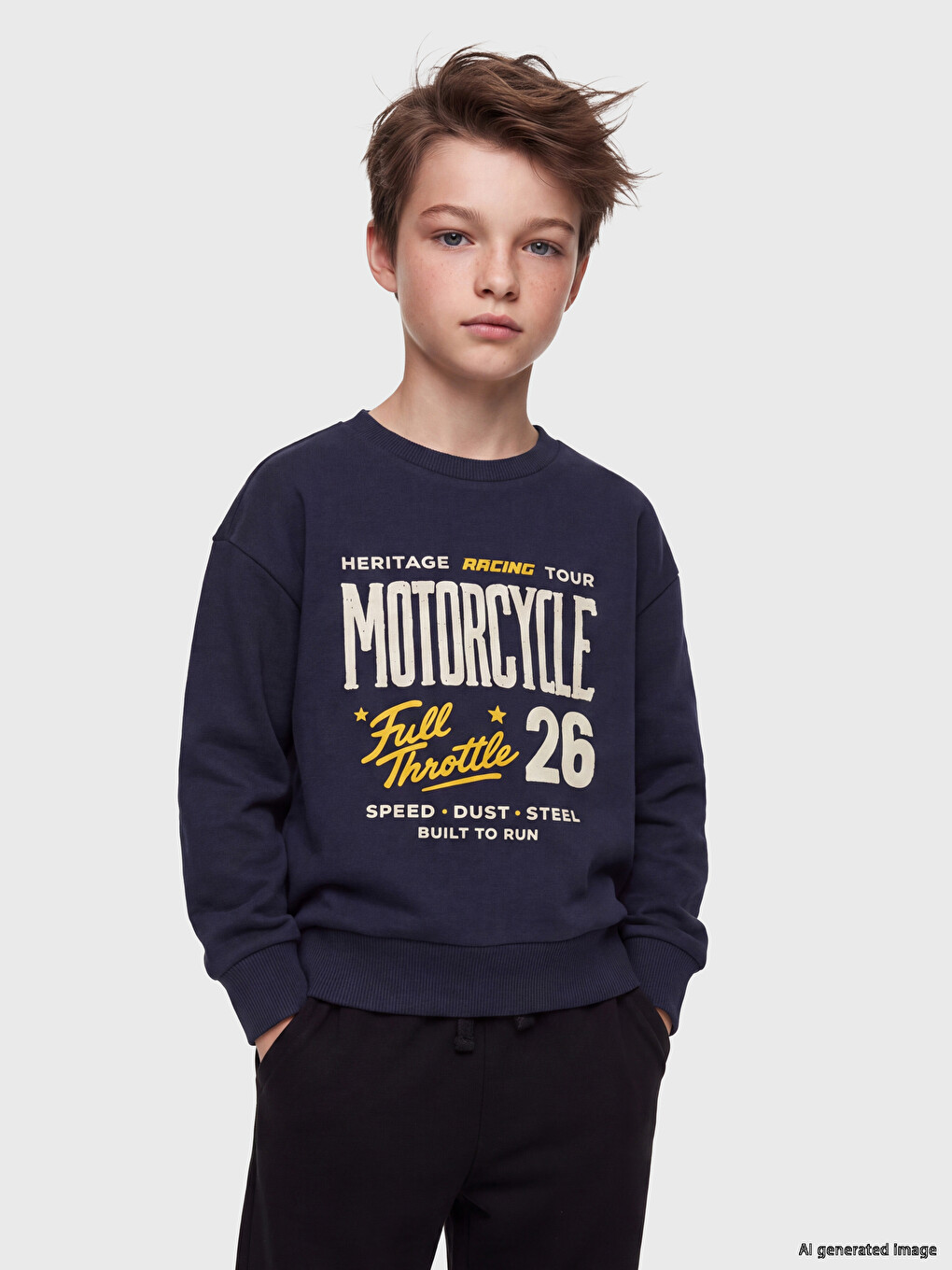 Lacivert Baskılı Erkek Çocuk Sweatshirt