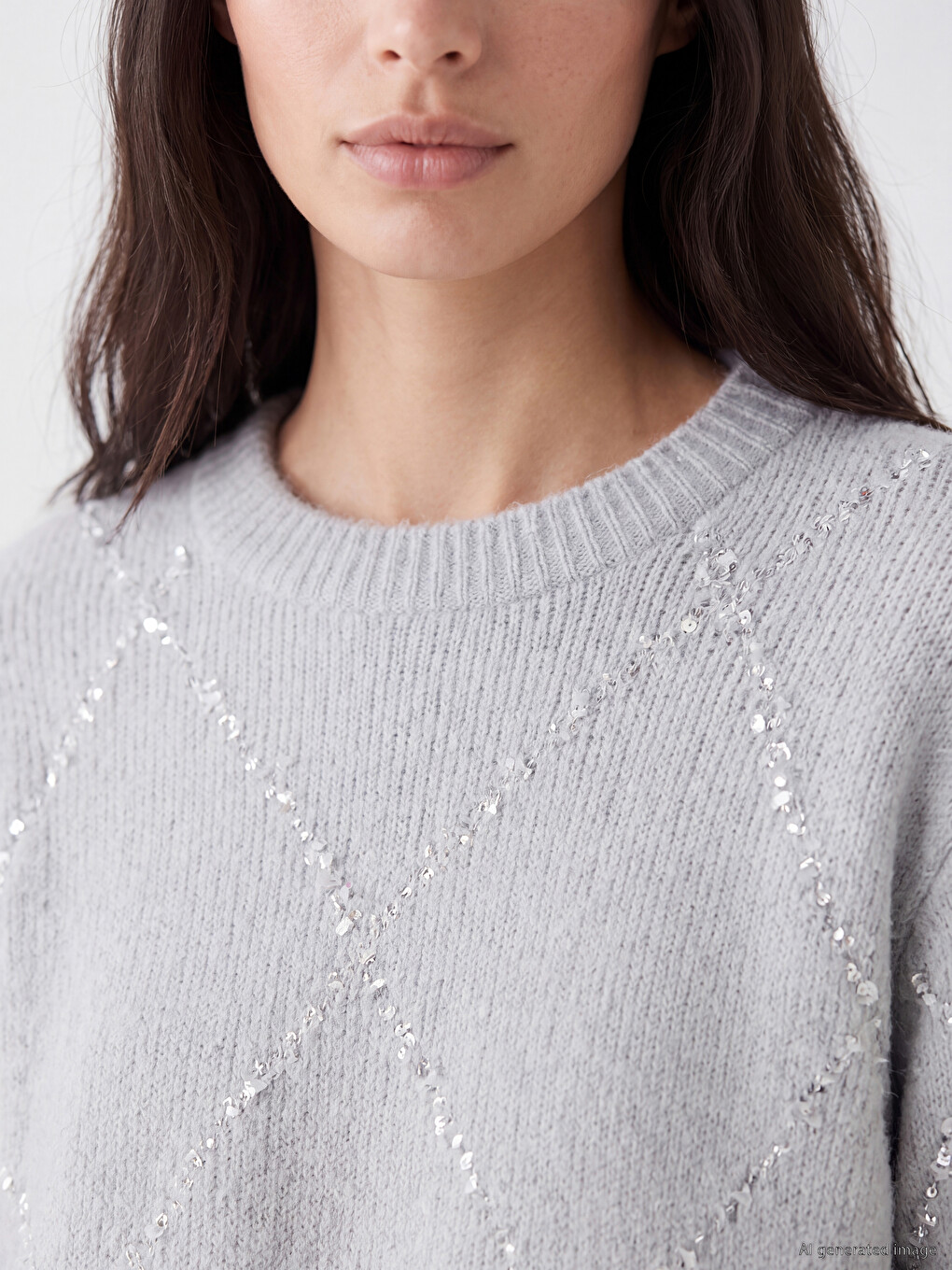 Crew Neck Argyle Patterned Women's Knitwear Sweater-2
