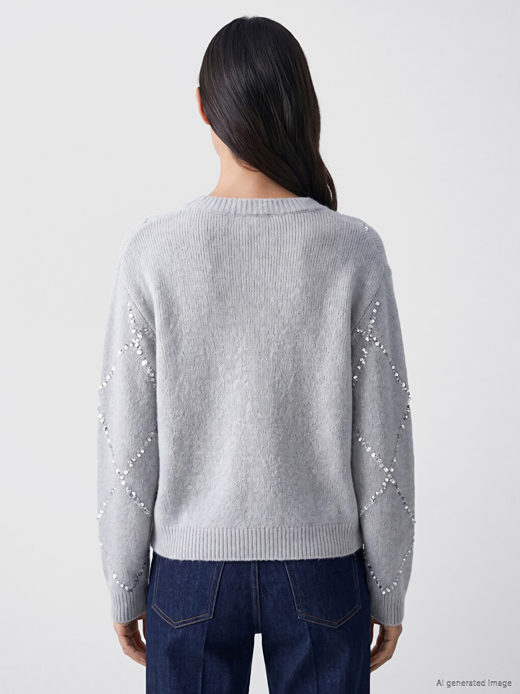 Crew Neck Argyle Patterned Women's Knitwear Sweater-3