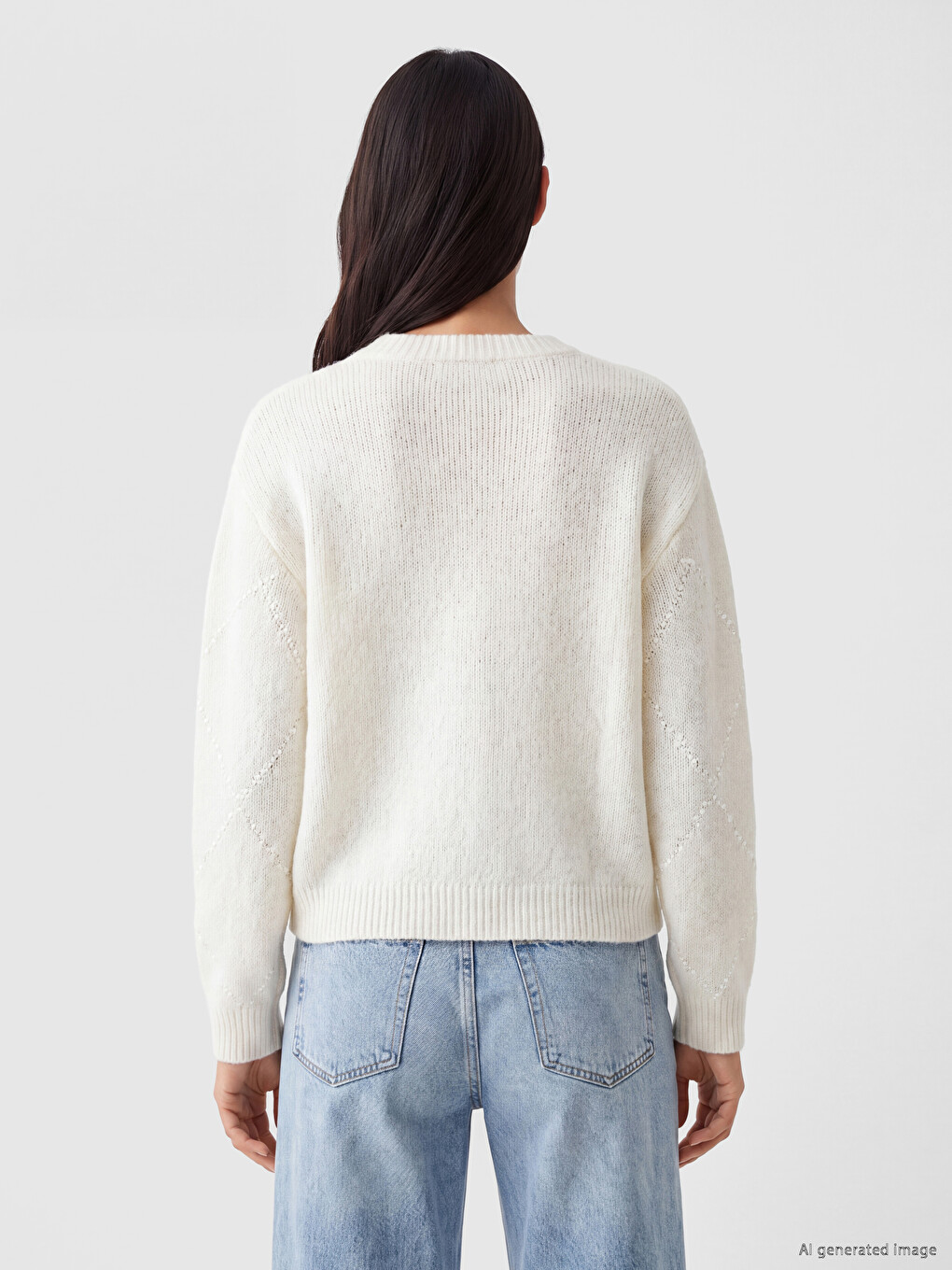 Crew Neck Argyle Patterned Women's Knitwear Sweater-3