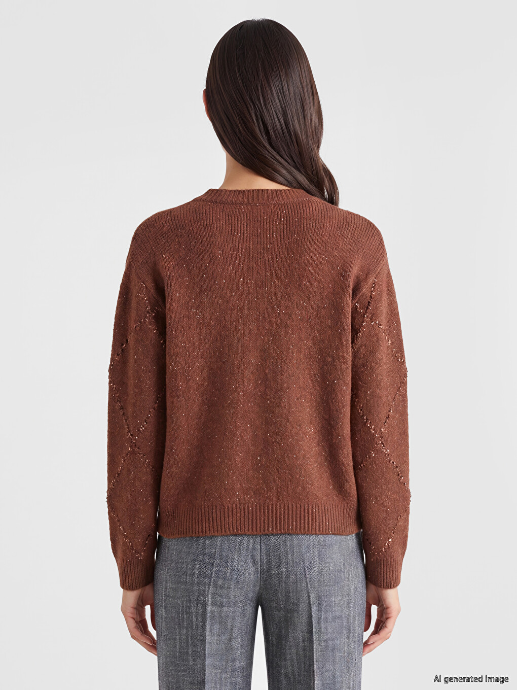 Crew Neck Argyle Patterned Women's Knitwear Sweater-3