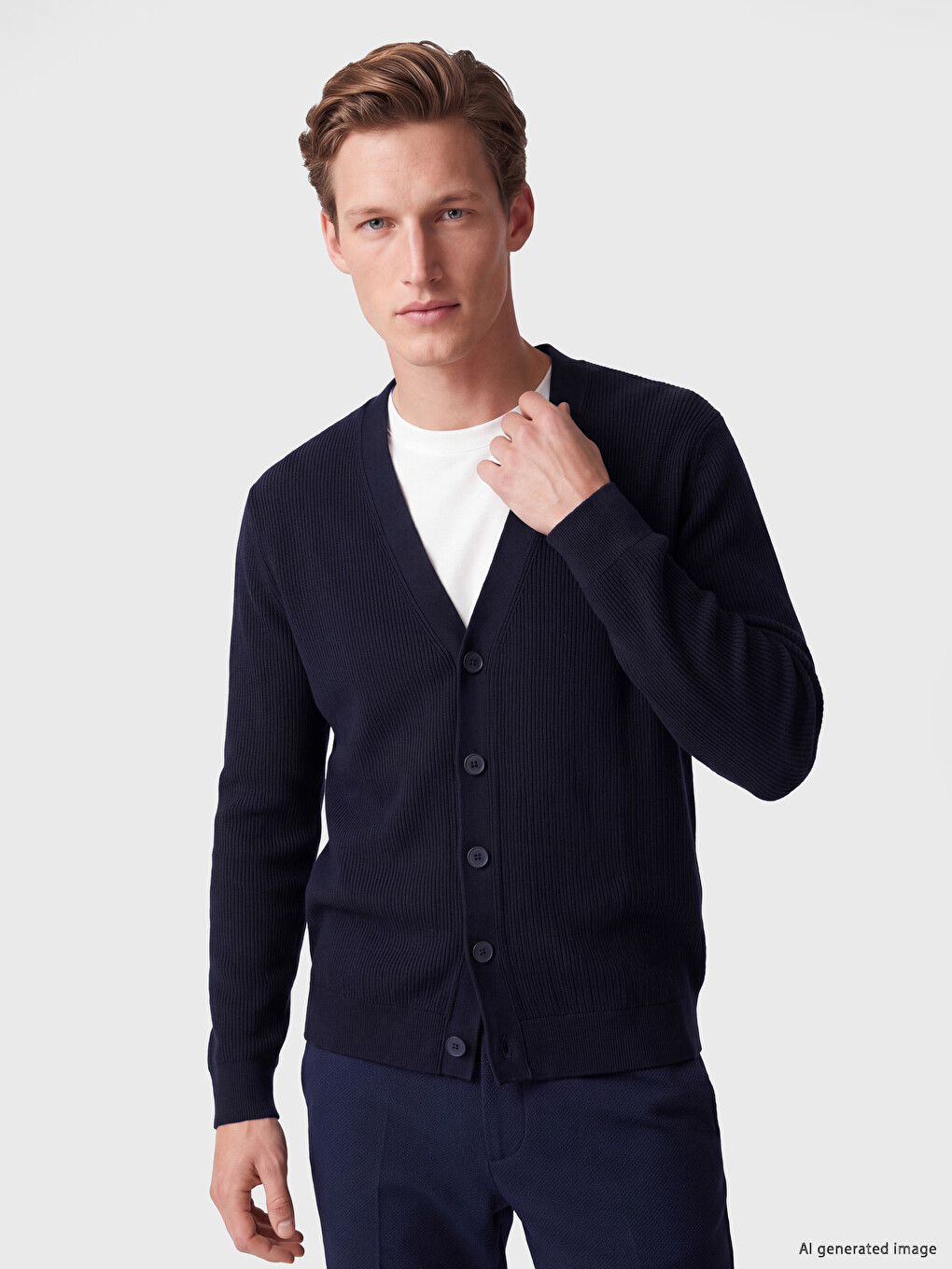 Lacivert Regular Fit V Yaka Erkek Triko Hırka