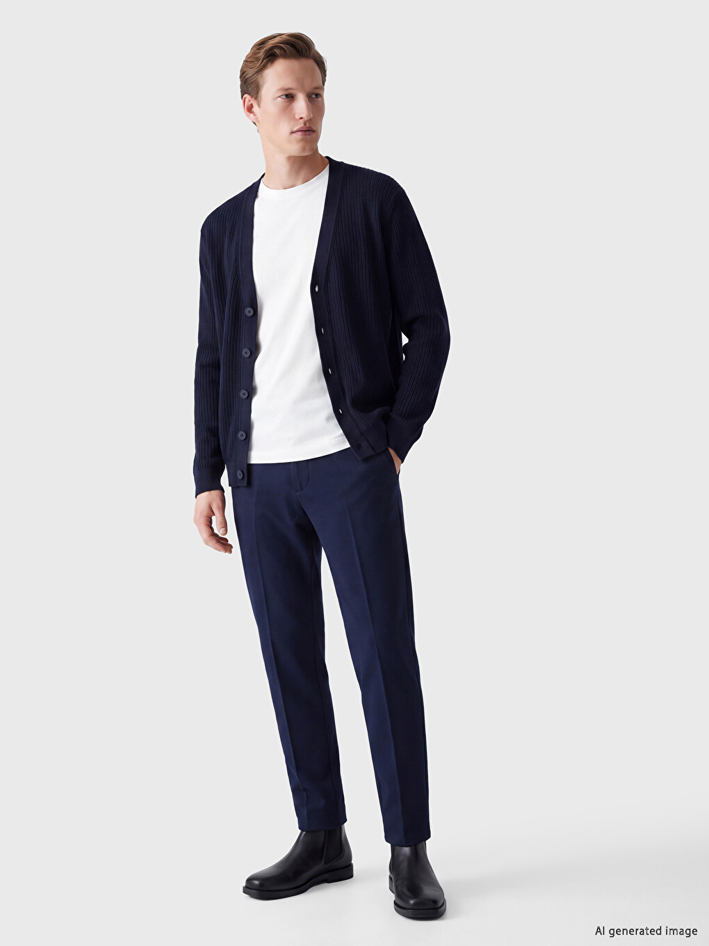 Lacivert Regular Fit V Yaka Erkek Triko Hırka-1