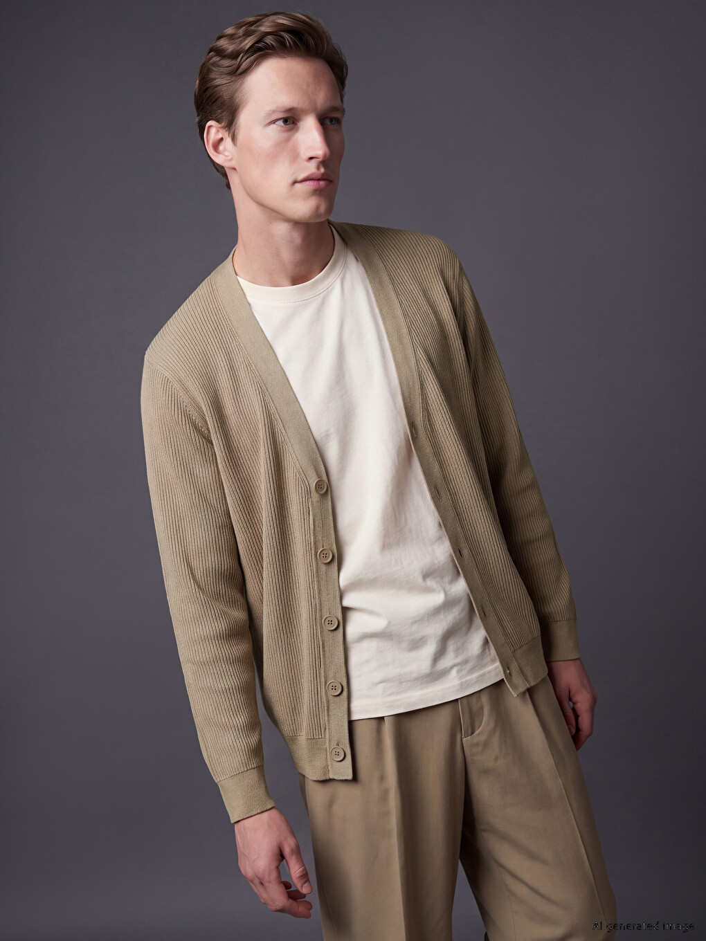 Regular Fit V Neck Men's Knitwear Cardigan