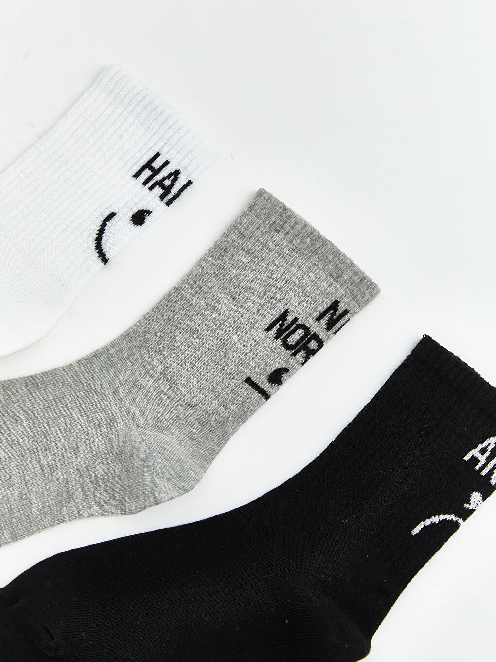 Beyaz Baskılı Kadın Soket Çorap 3'lü-1