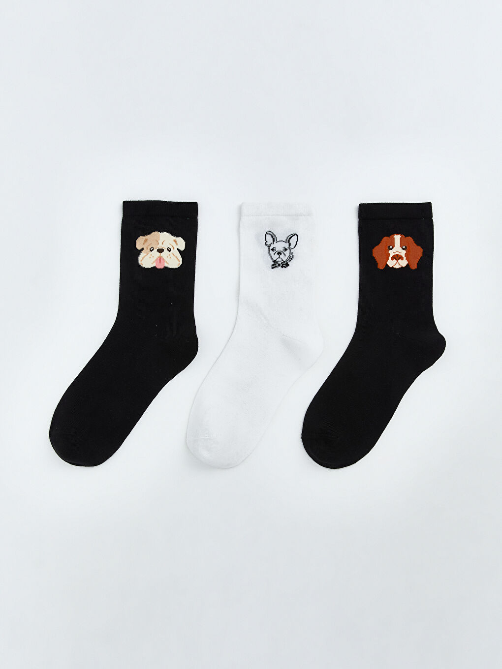 Siyah Köpek Desenli Kadın Soket Çorap 3'lü