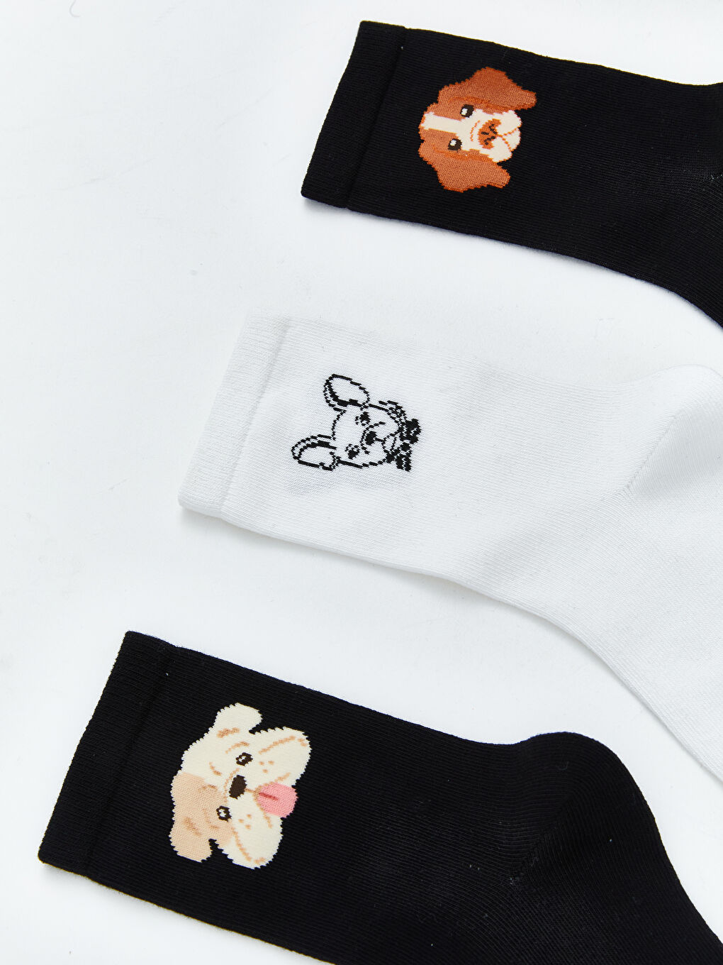 Siyah Köpek Desenli Kadın Soket Çorap 3'lü-1