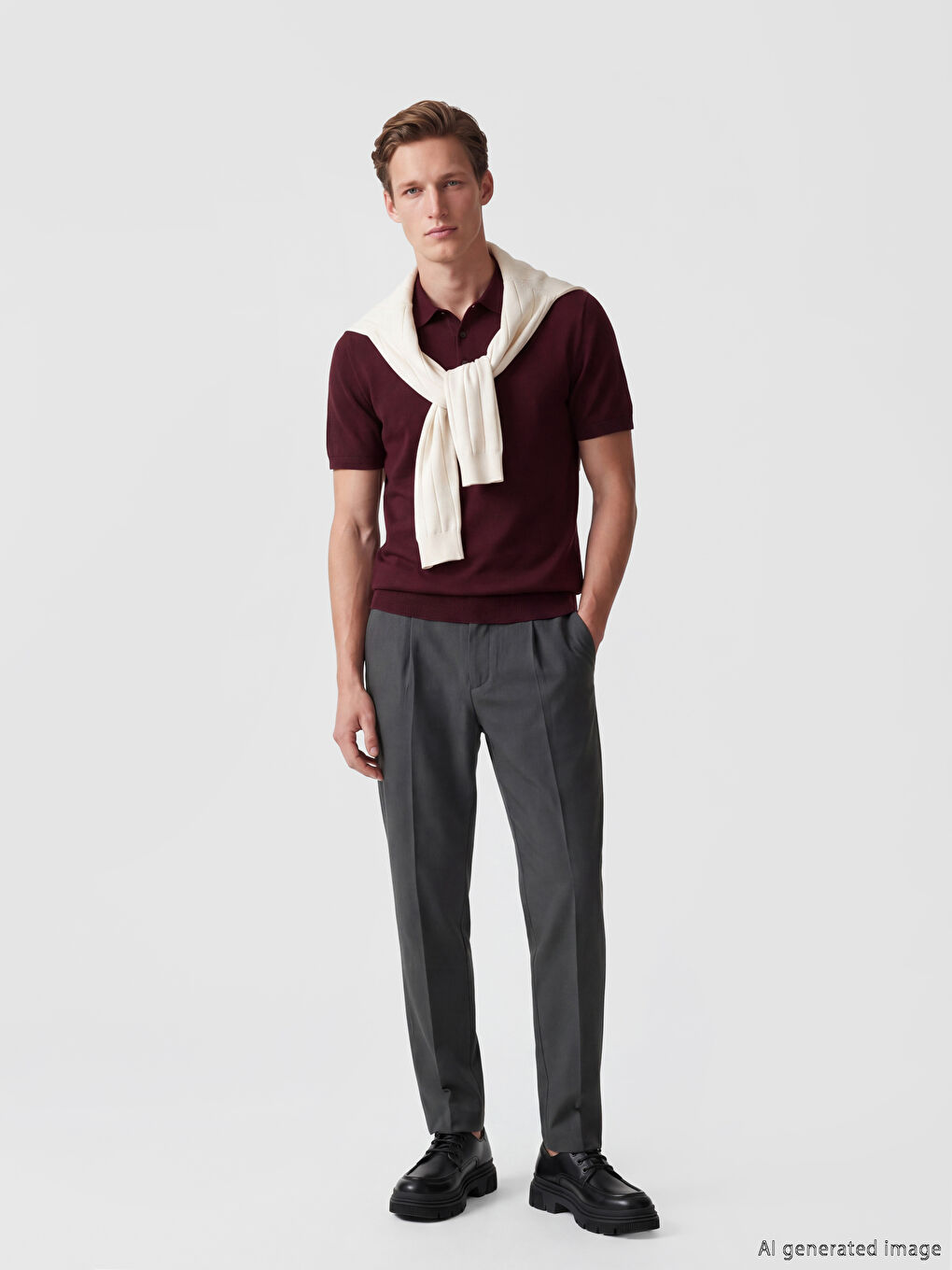 Bordo Kısa Kollu Polo Yaka Erkek Triko Kazak-1