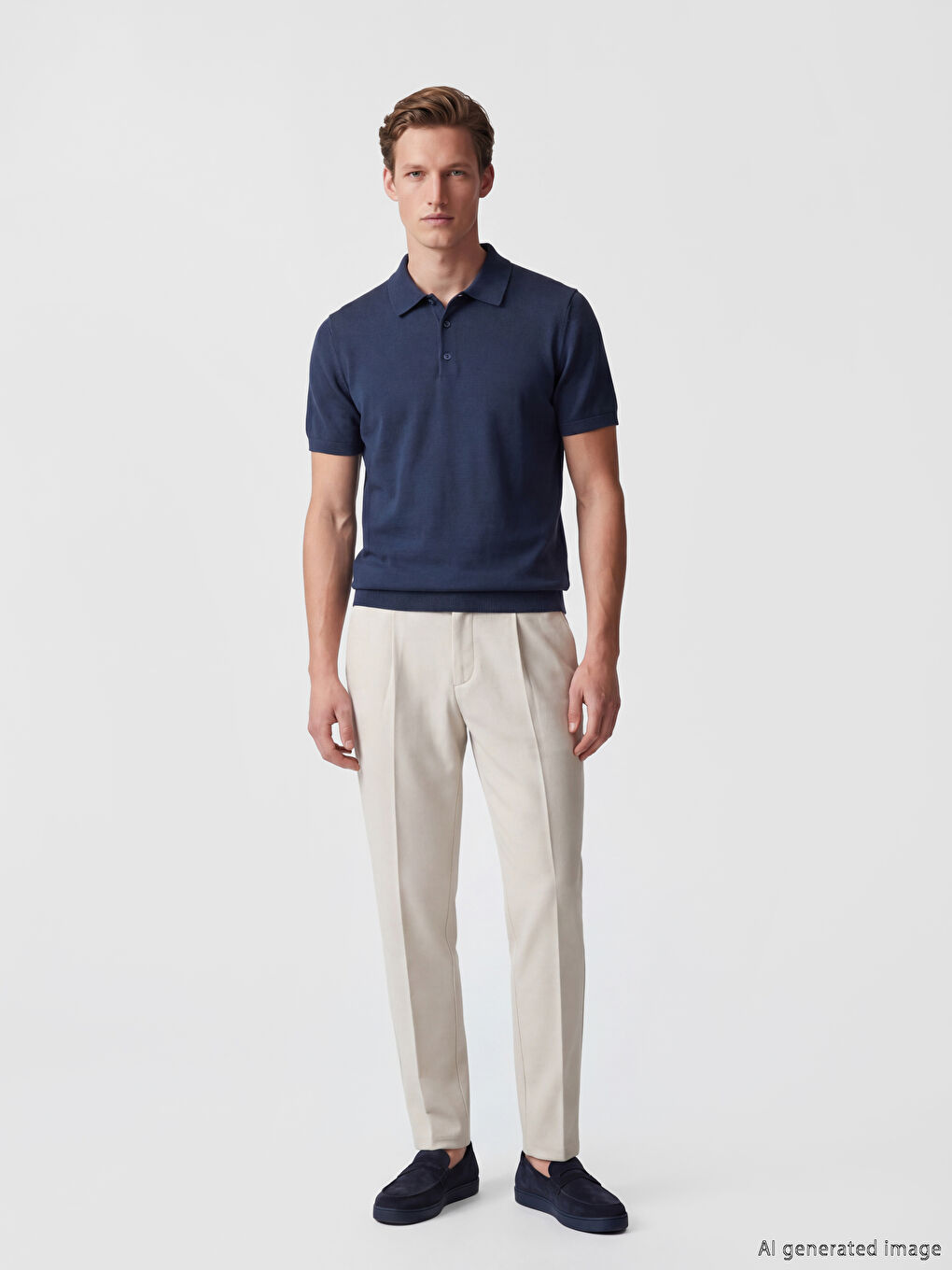 İndigo Polo Yaka Erkek Triko Kazak-1