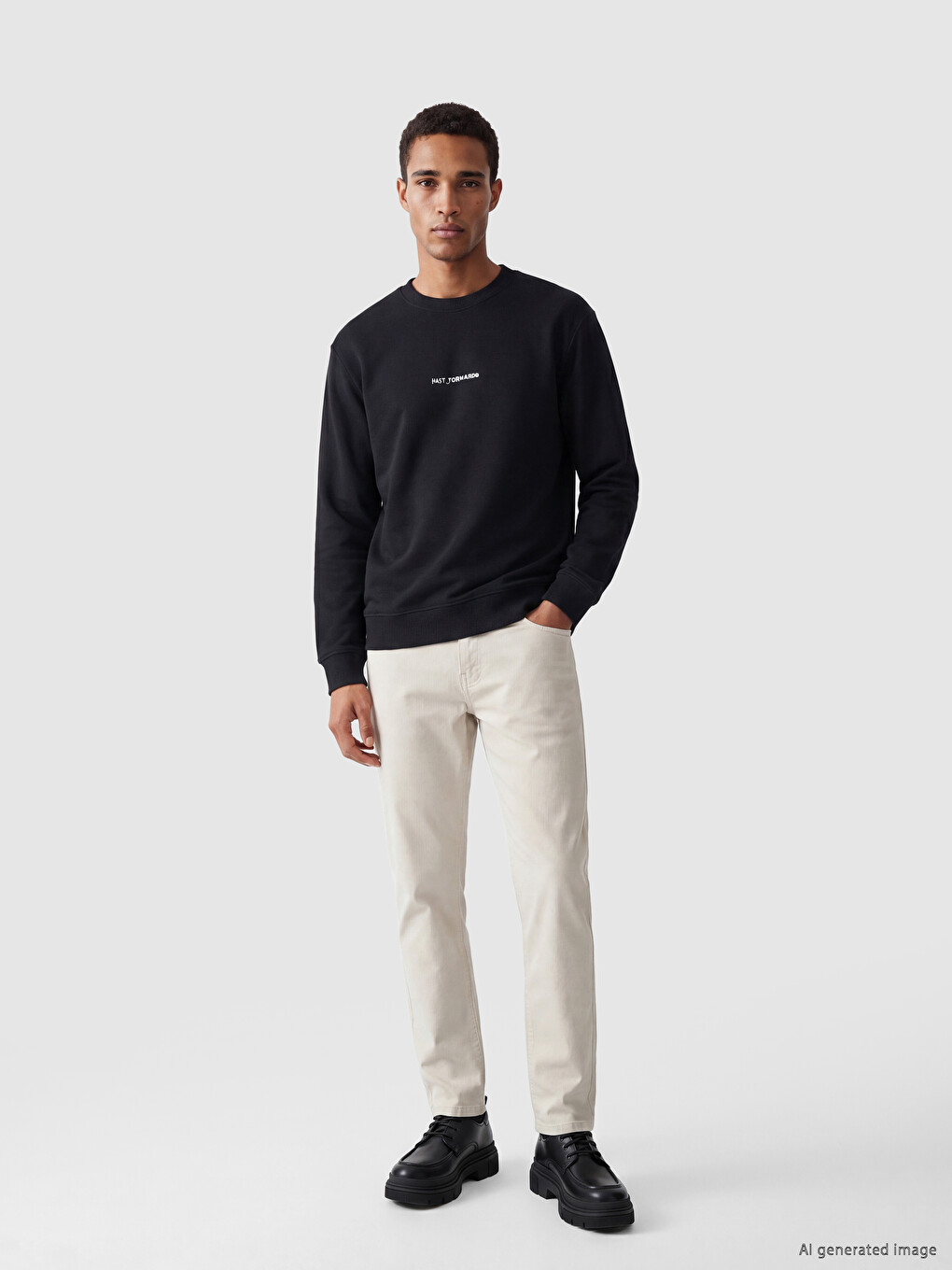 Siyah Bisiklet Yaka Slogan Baskılı Erkek Sweatshirt-1