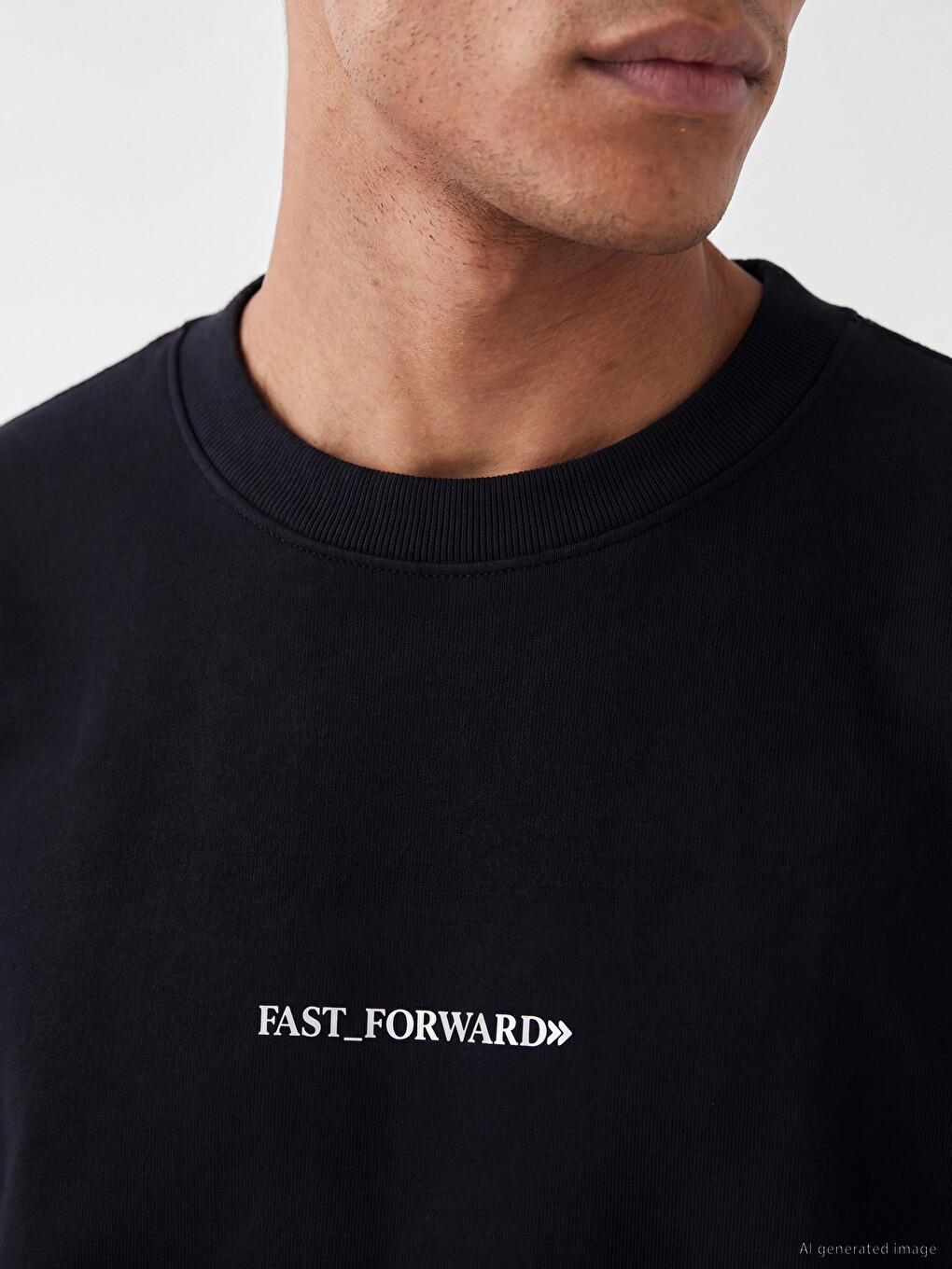Siyah Bisiklet Yaka Slogan Baskılı Erkek Sweatshirt-2
