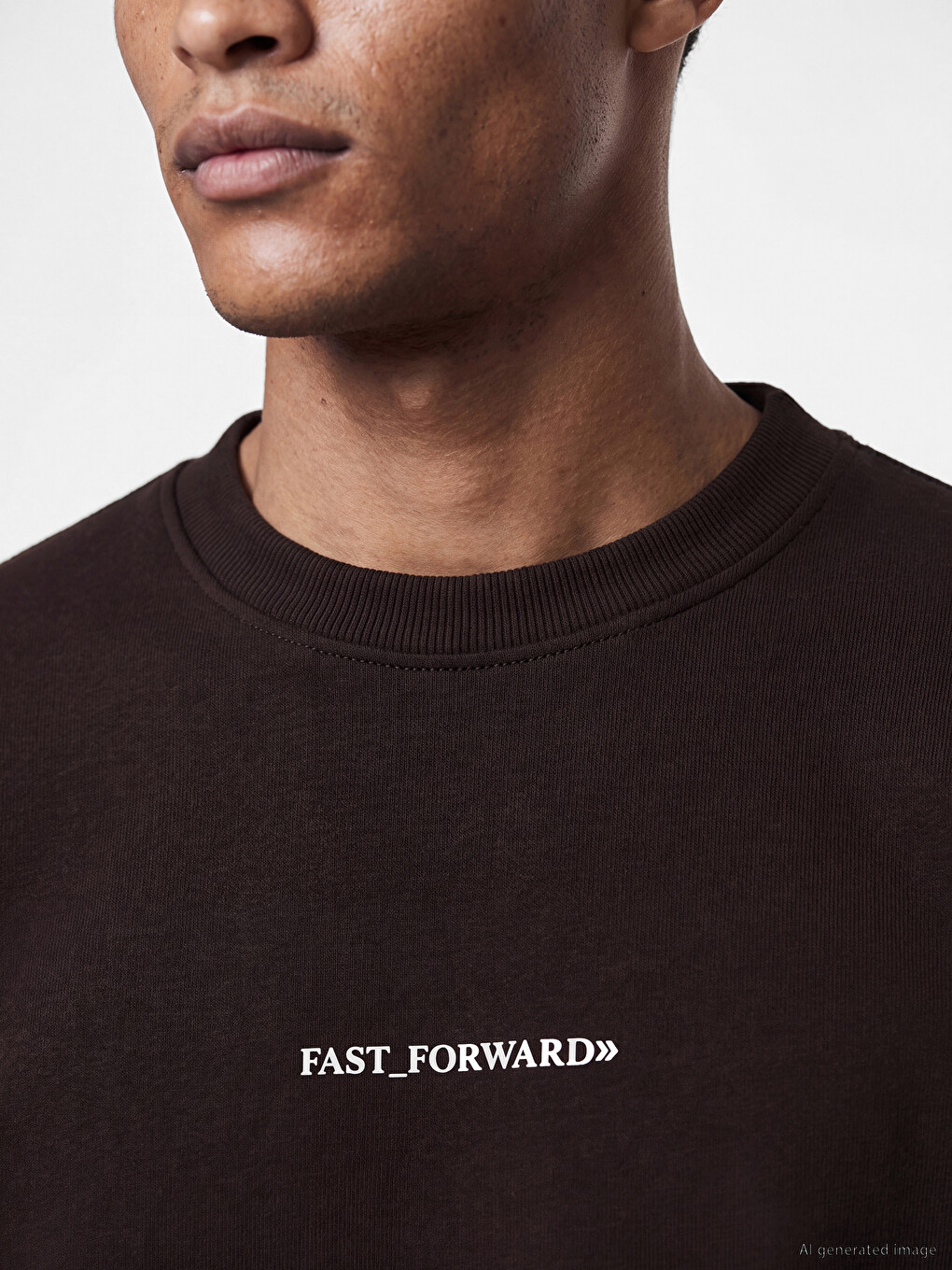 Kahverengi Bisiklet Yaka Slogan Baskılı Erkek Sweatshirt-2