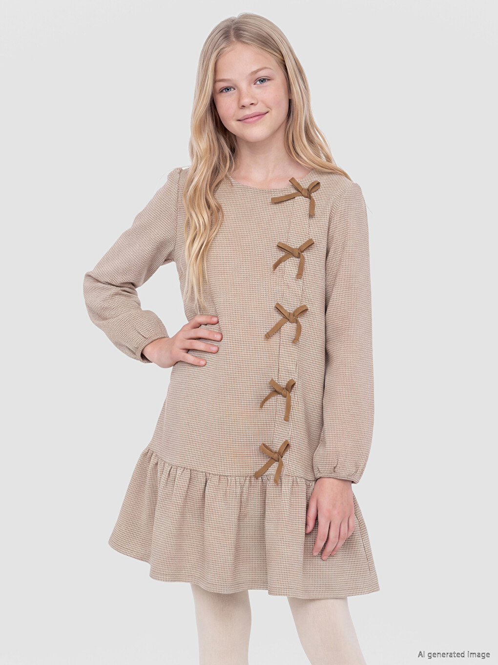 Bow Detailed Girls' Dress-1