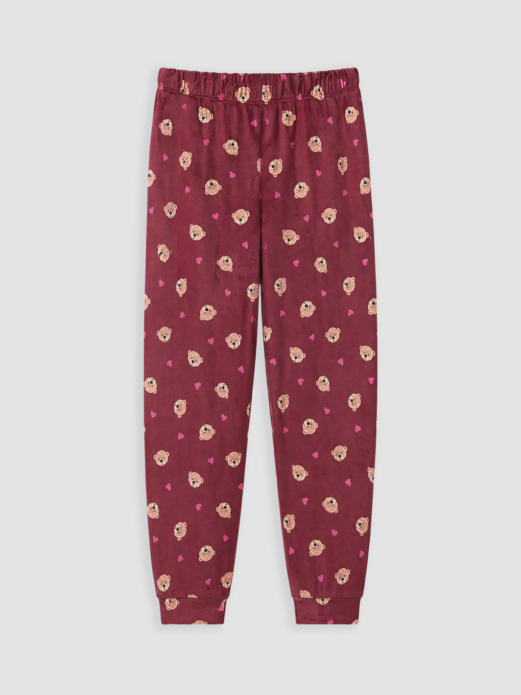 Bordo Desenli Kız Çocuk Polar Pijama Altı