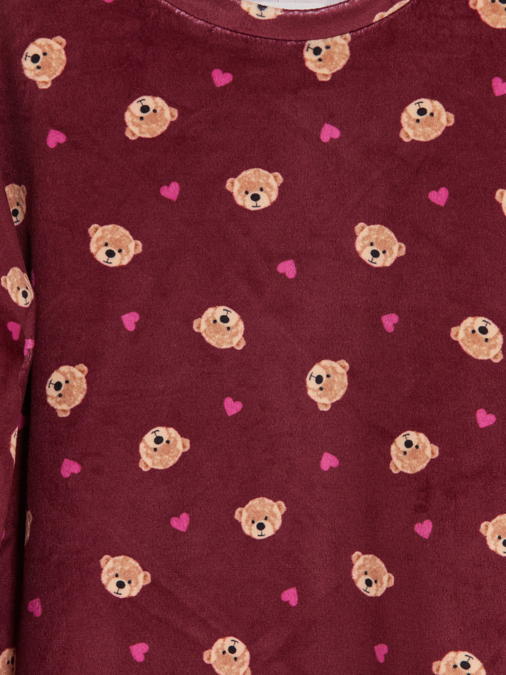 Bordo Desenli Kız Çocuk Polar Pijama Üst-1