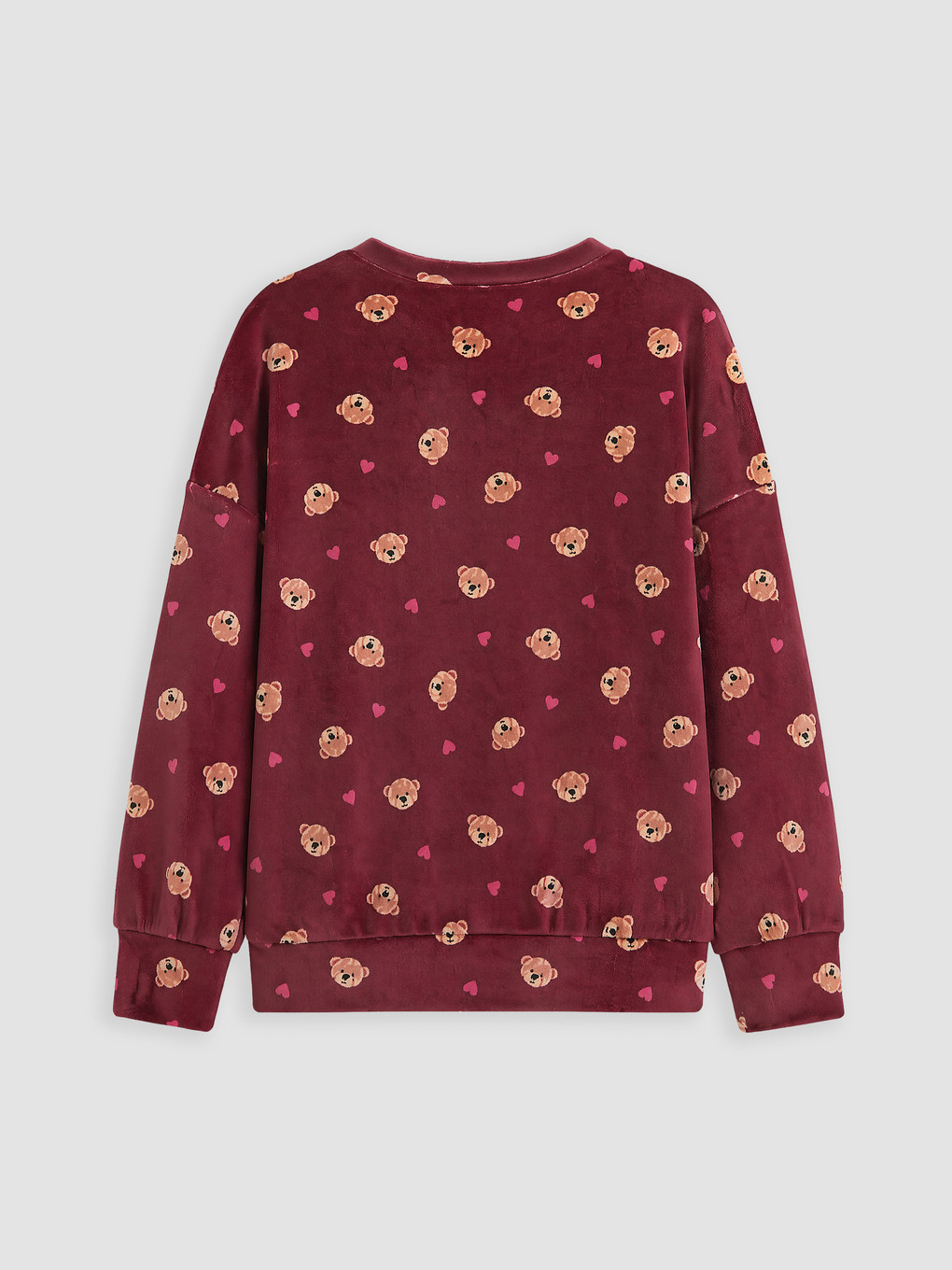 Bordo Desenli Kız Çocuk Polar Pijama Üst-2