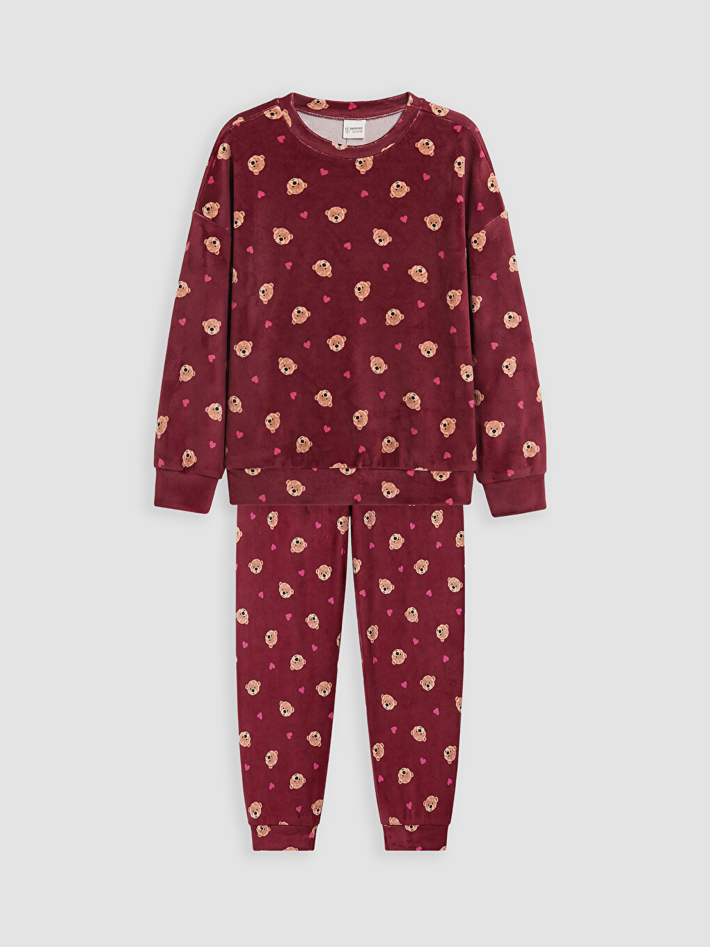 Bordo Desenli Kız Çocuk Pijama Takımı