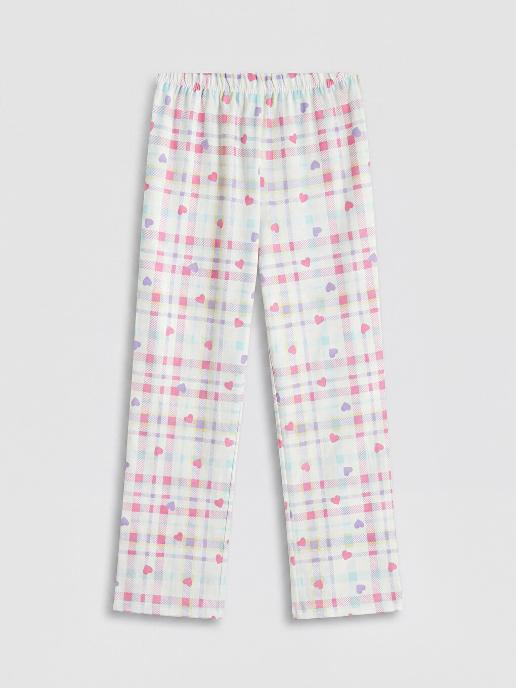 Pembe Beli Lastikli Ekose Kız Çocuk Pijama Alt