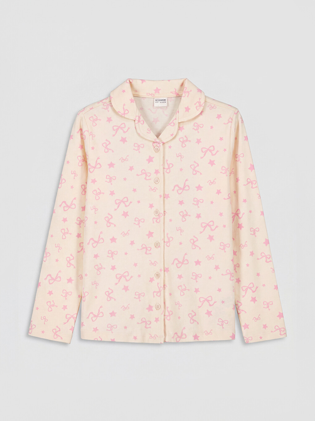 Pembe Gömlek Yaka Baskılı Kız Çocuk Pijama Takımı-1