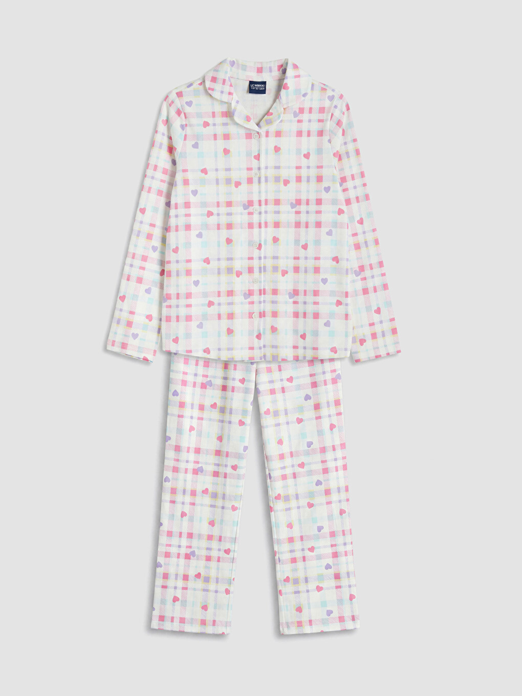Pembe Gömlek Yaka Ekose Kız Çocuk Pijama Takımı