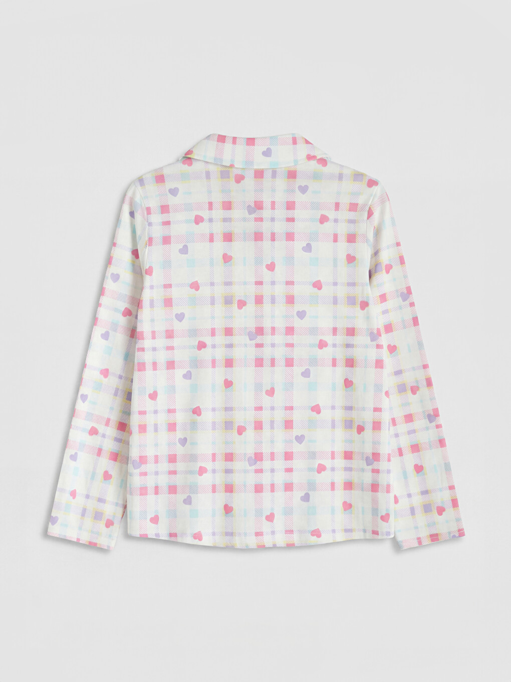 Pembe Gömlek Yaka Ekose Kız Çocuk Pijama Takımı-2