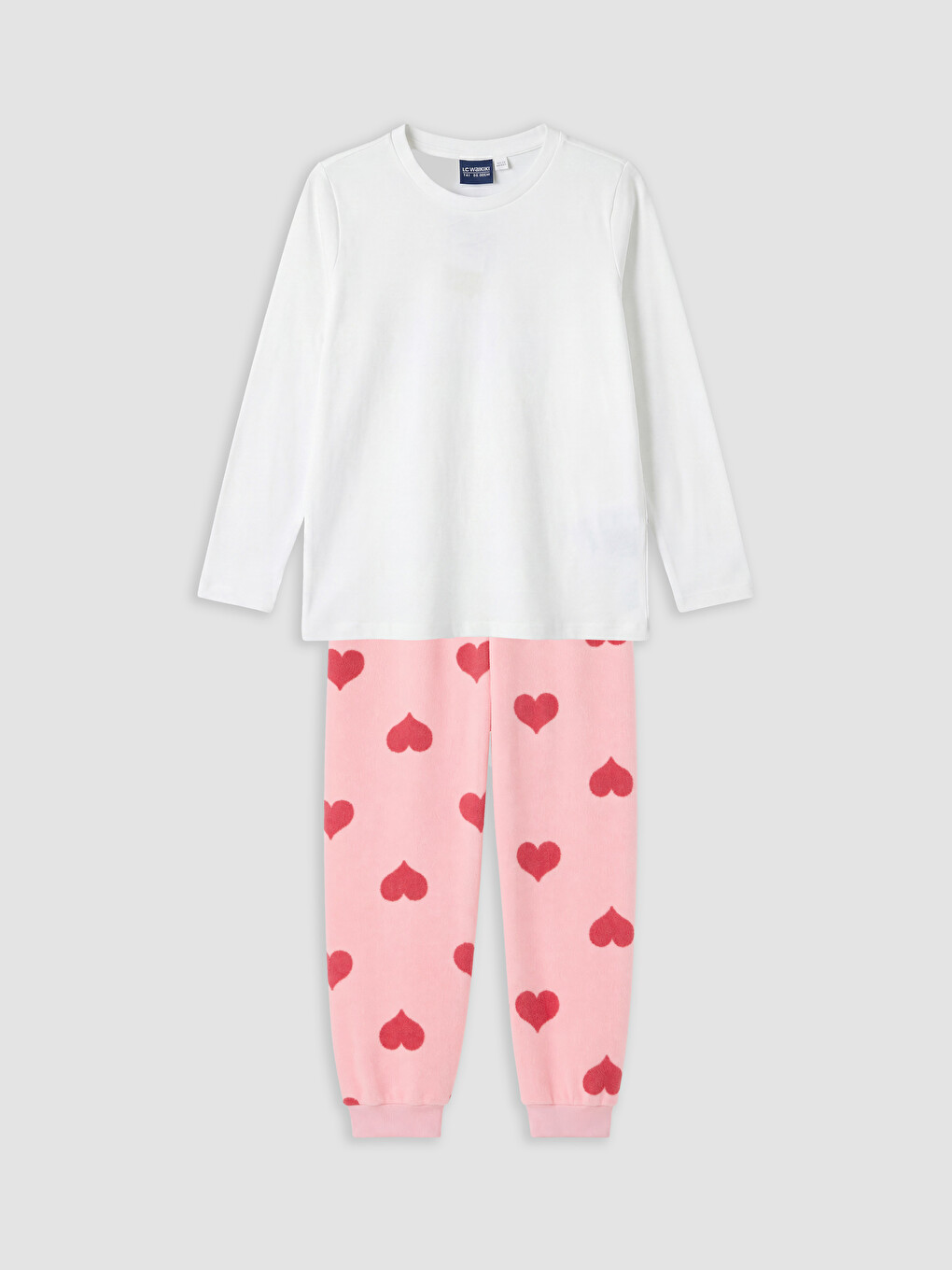 Pembe Kalp Desenli Kız Çocuk Pijama Takımı