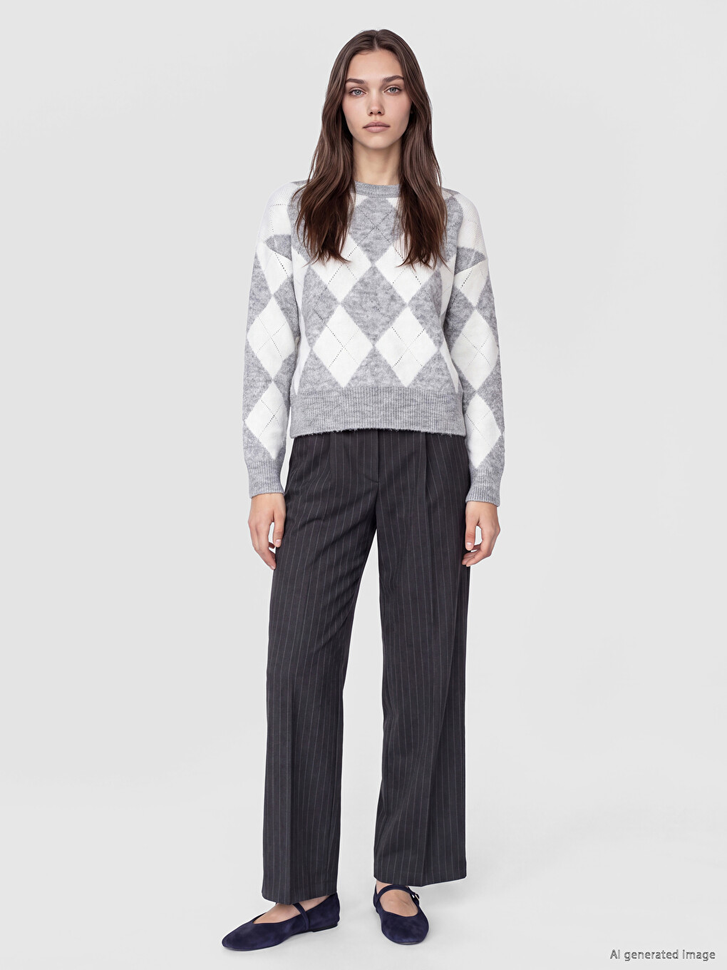 Ženske Prugaste Pantalone Sa Širokim Nogavicama Regular Fit