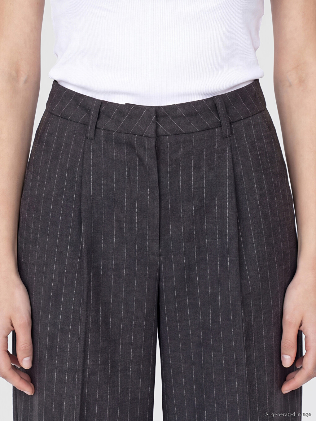 Ženske Prugaste Pantalone Sa Širokim Nogavicama Regular Fit-2