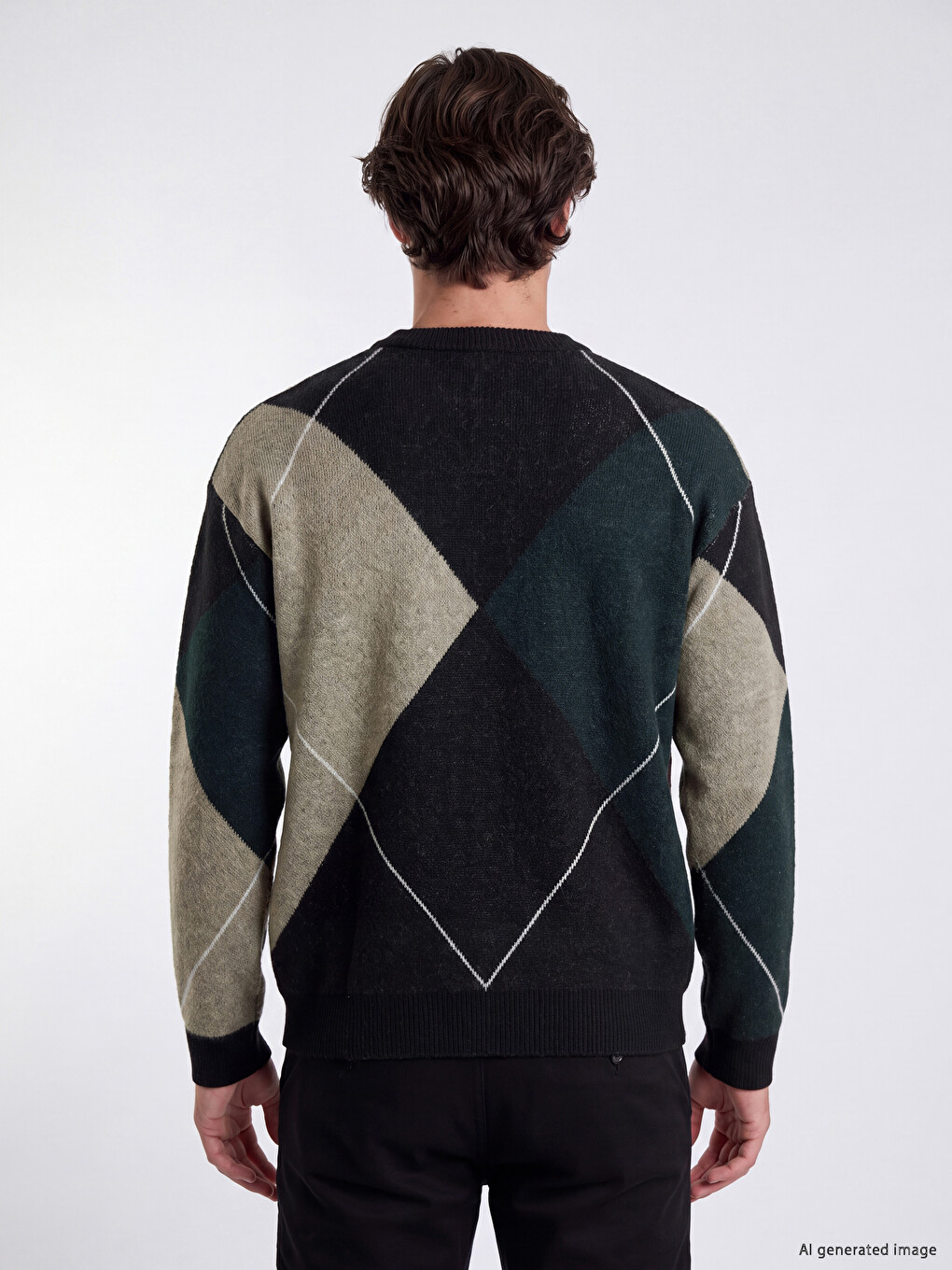 Crew Neck Argyle Patterned Men's Knitwear Sweater-3