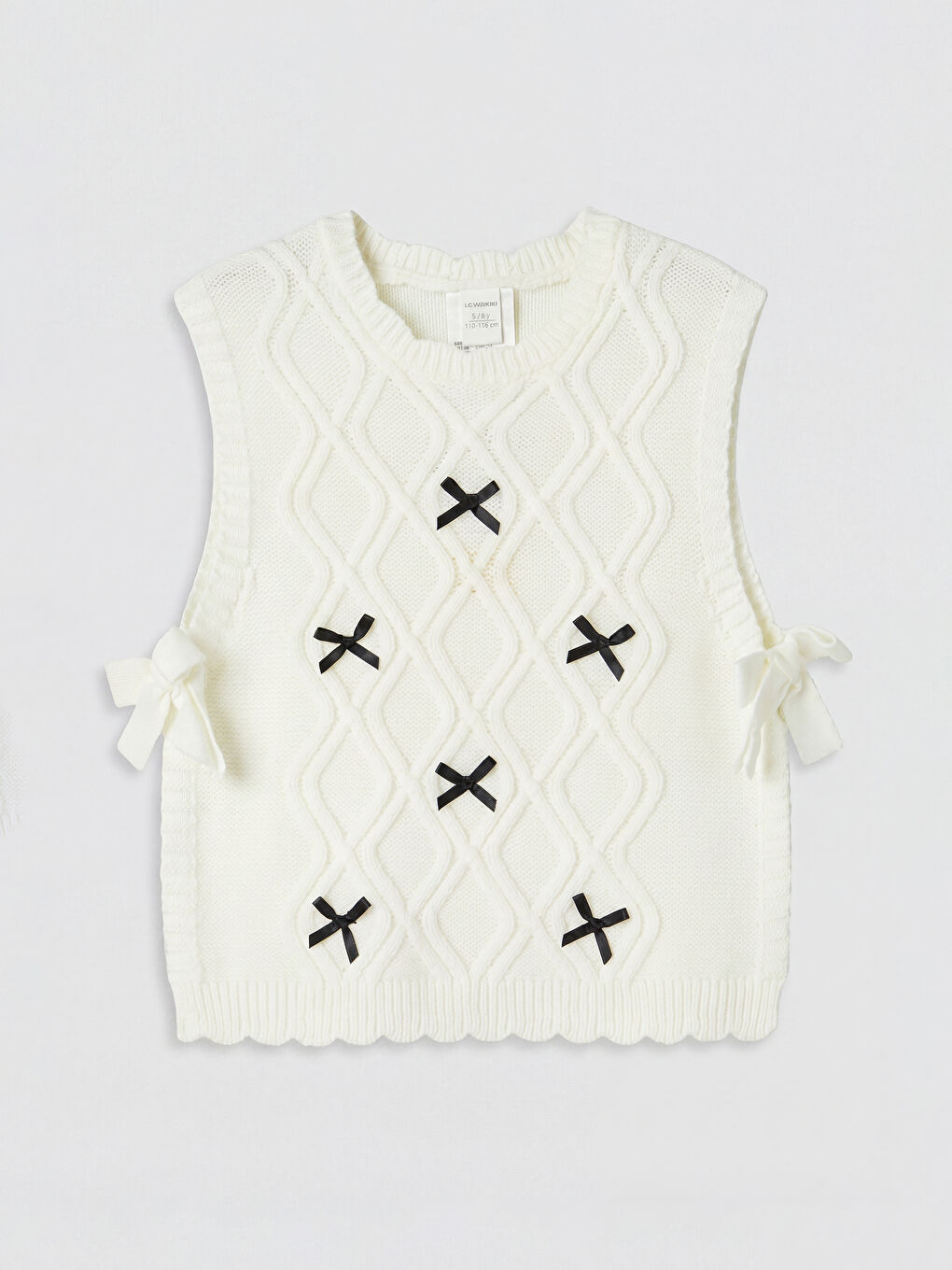 Ekru Kız Çocuk Fiyonklu Triko Süveter