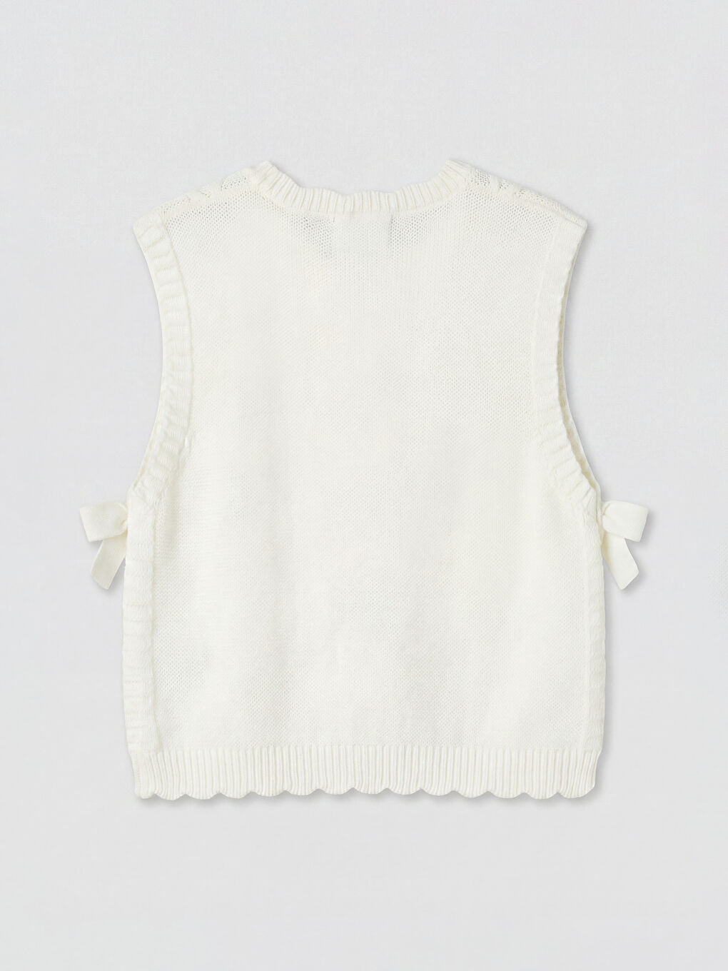 Ekru Kız Çocuk Fiyonklu Triko Süveter-1