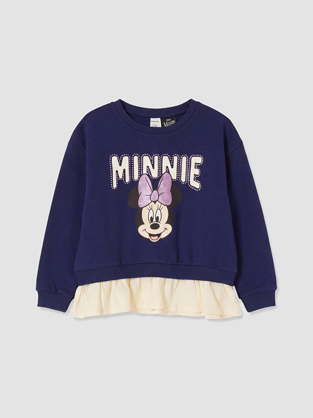 Lacivert Minnie Mouse Baskılı Taşlı Kız Çocuk Sweatshirt