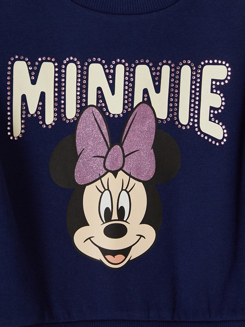 Lacivert Minnie Mouse Baskılı Taşlı Kız Çocuk Sweatshirt-1