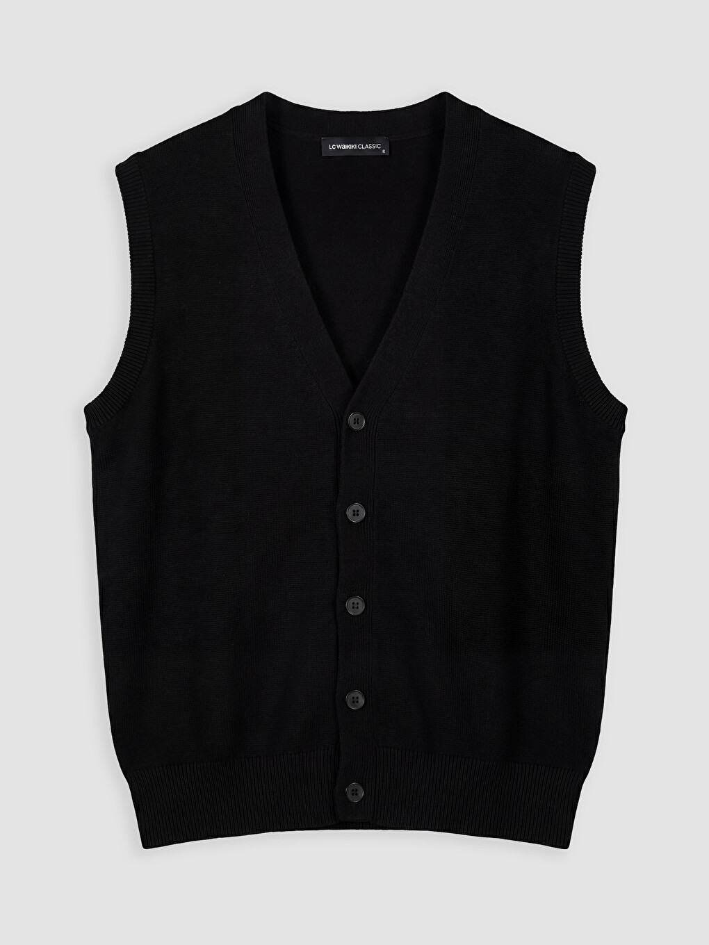 Siyah Regular Fit V Yaka Erkek Triko Yelek