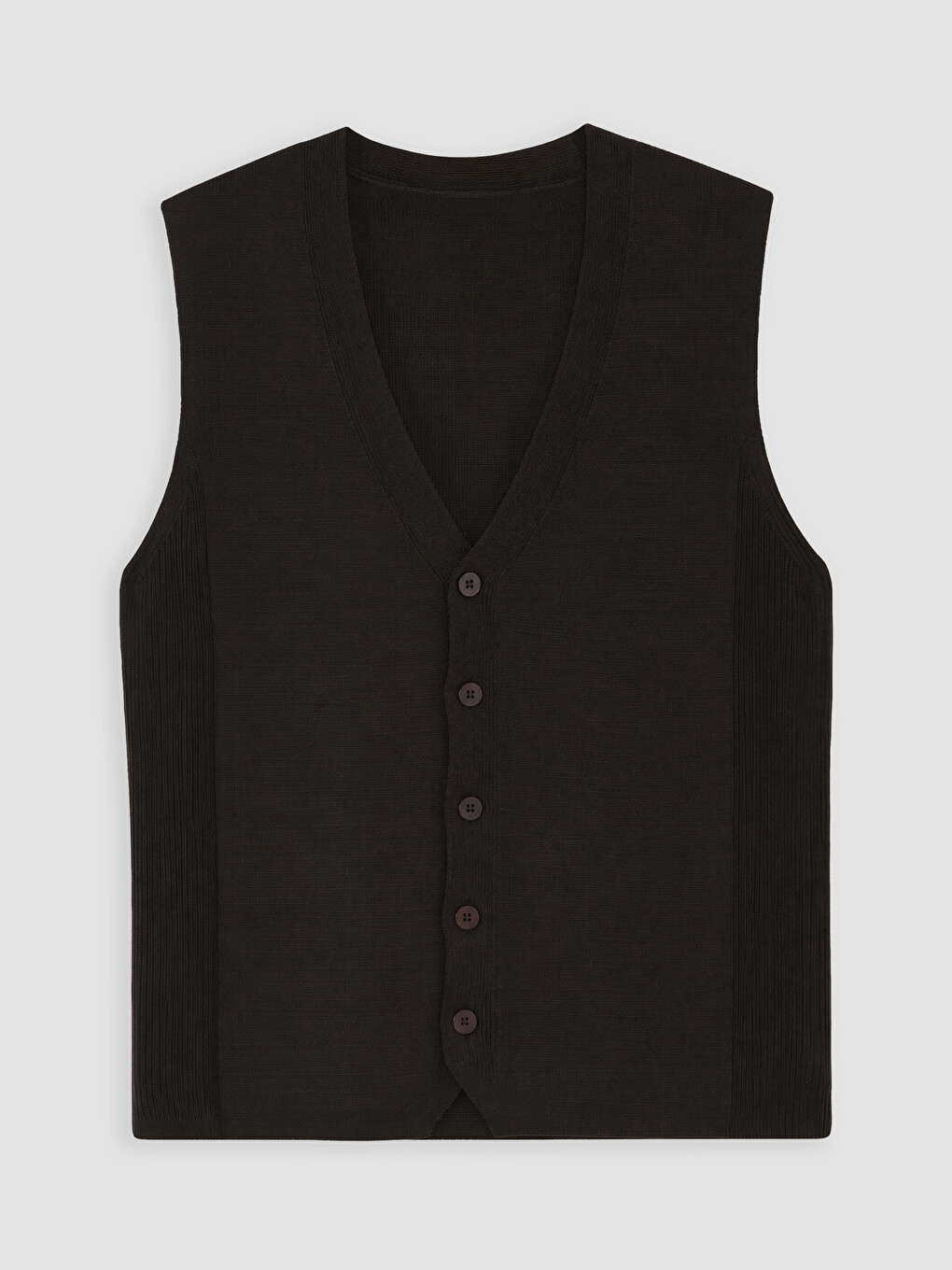Kahverengi Regular Fit V Yaka Erkek Triko Yelek